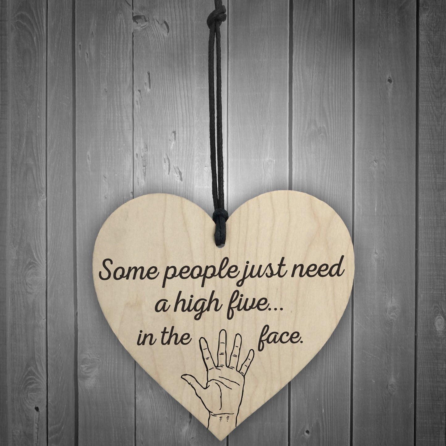 High Five In The Face Novelty Wooden Hanging Heart Plaque