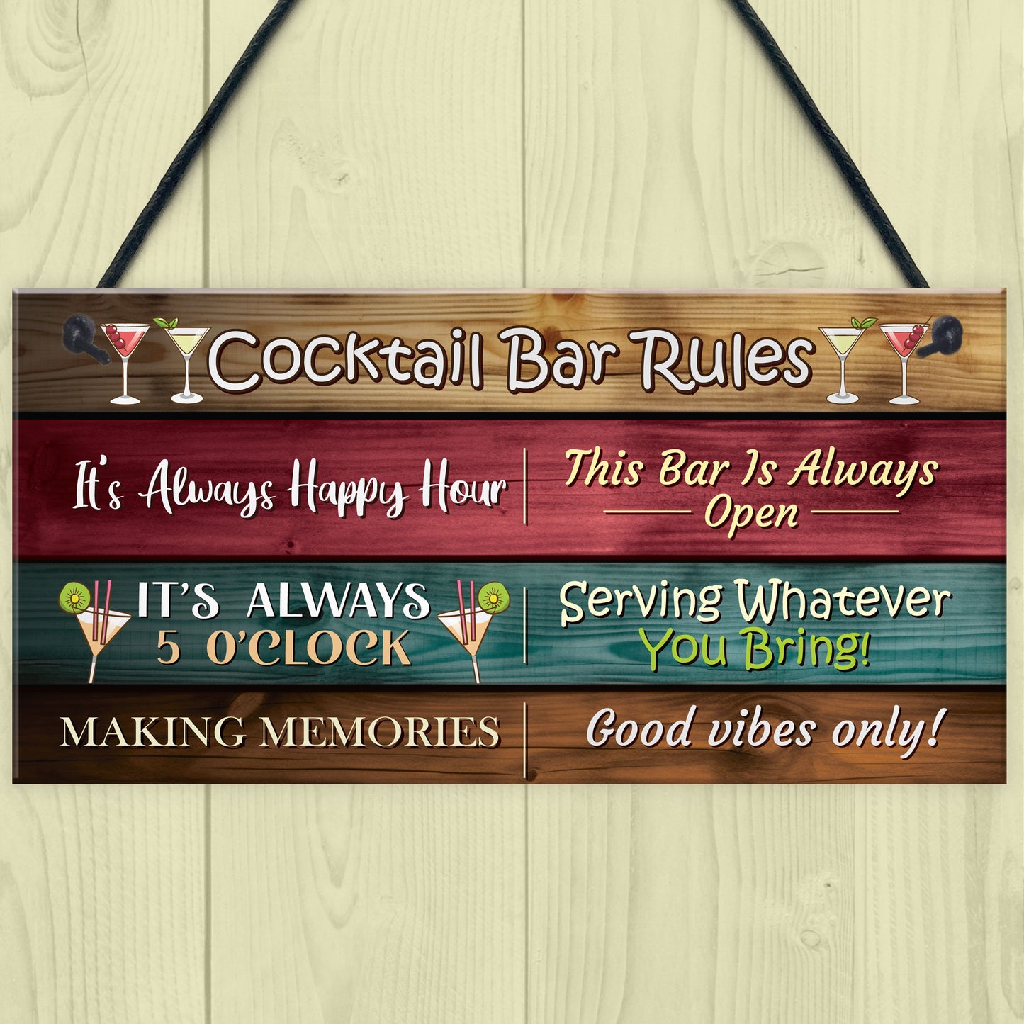 Cocktail Bar Rules Novelty Sign For Home Bar Garden Cocktail Bar