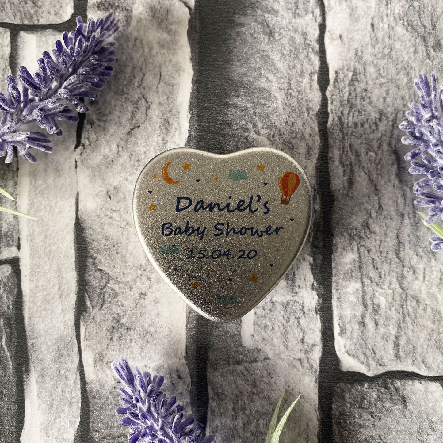 Personalised Baby Shower Gifts Metal Heart Sweet Tin Favours