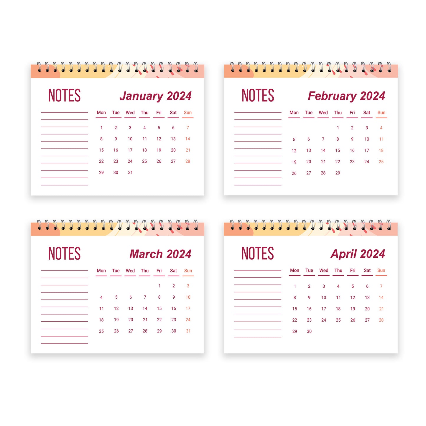 2024 Calendar Floral Spiral Bound Planner for Home Office Desk