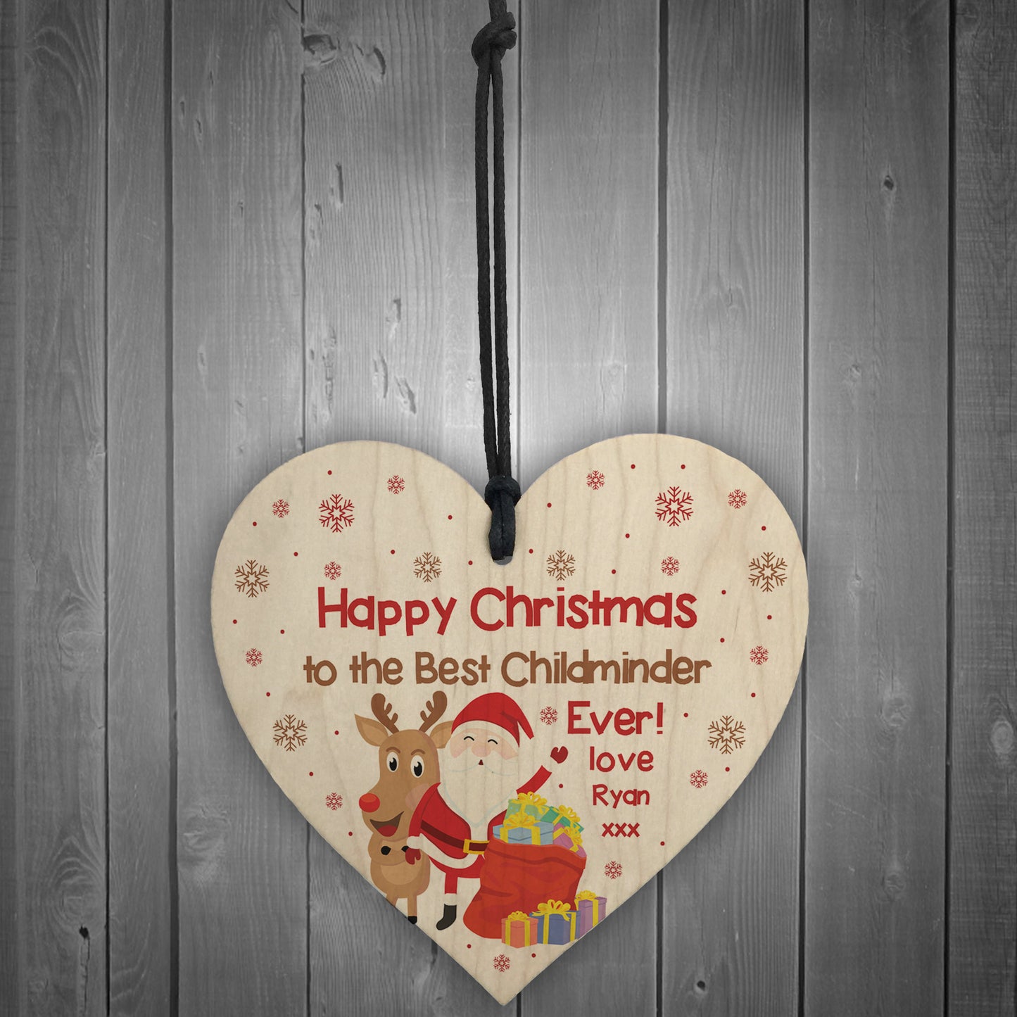 Happy Christmas Gift For Childminder Wood Heart Personalised