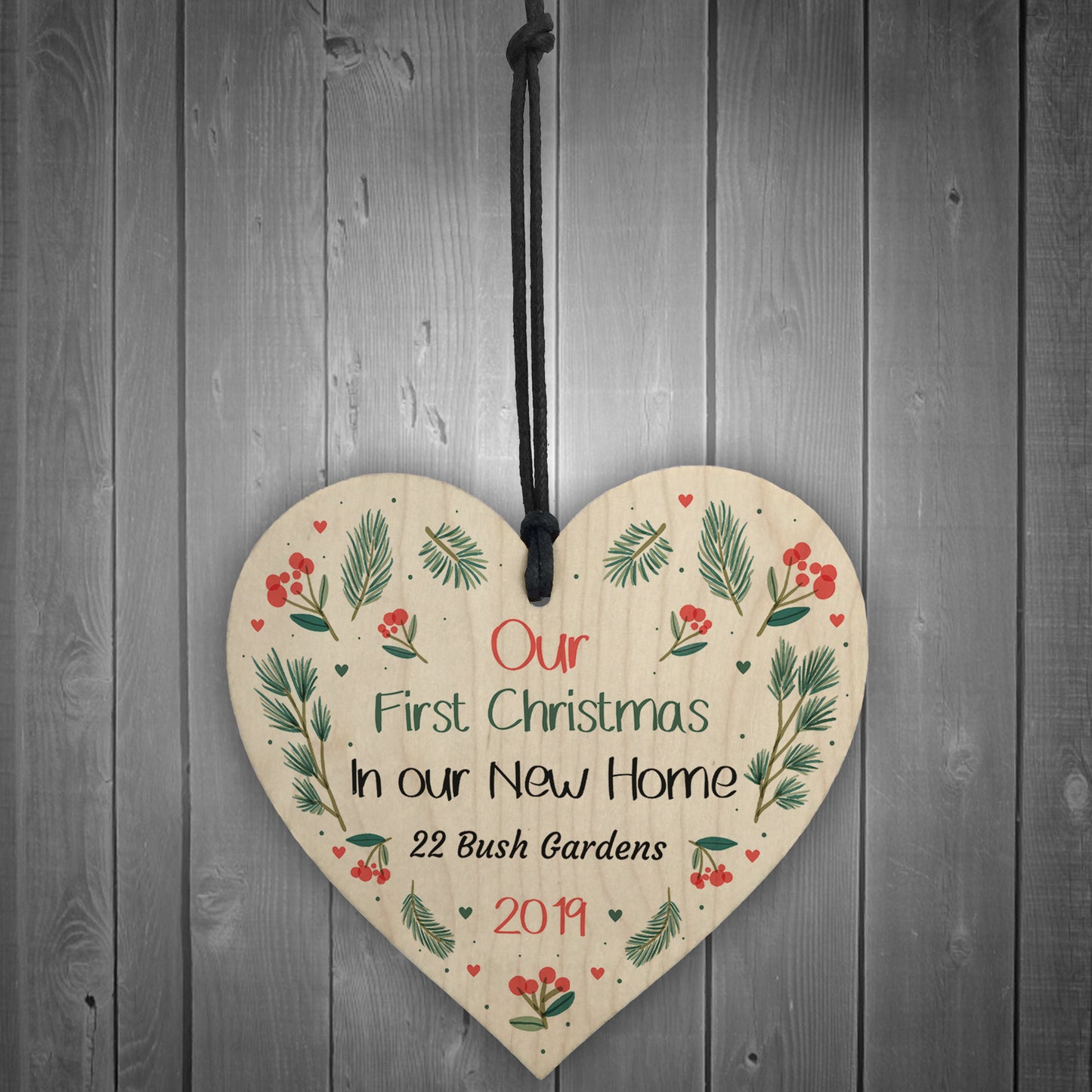 First Christmas In New Home Bauble Wooden Heart Xmas Decoration