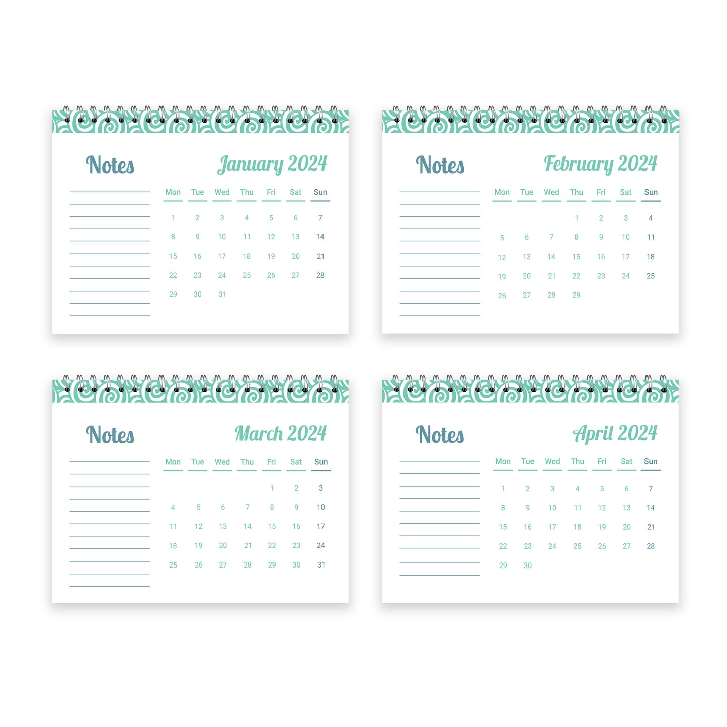 2024 Month to View Flip Over Desk Top Calendar Planner For Girls