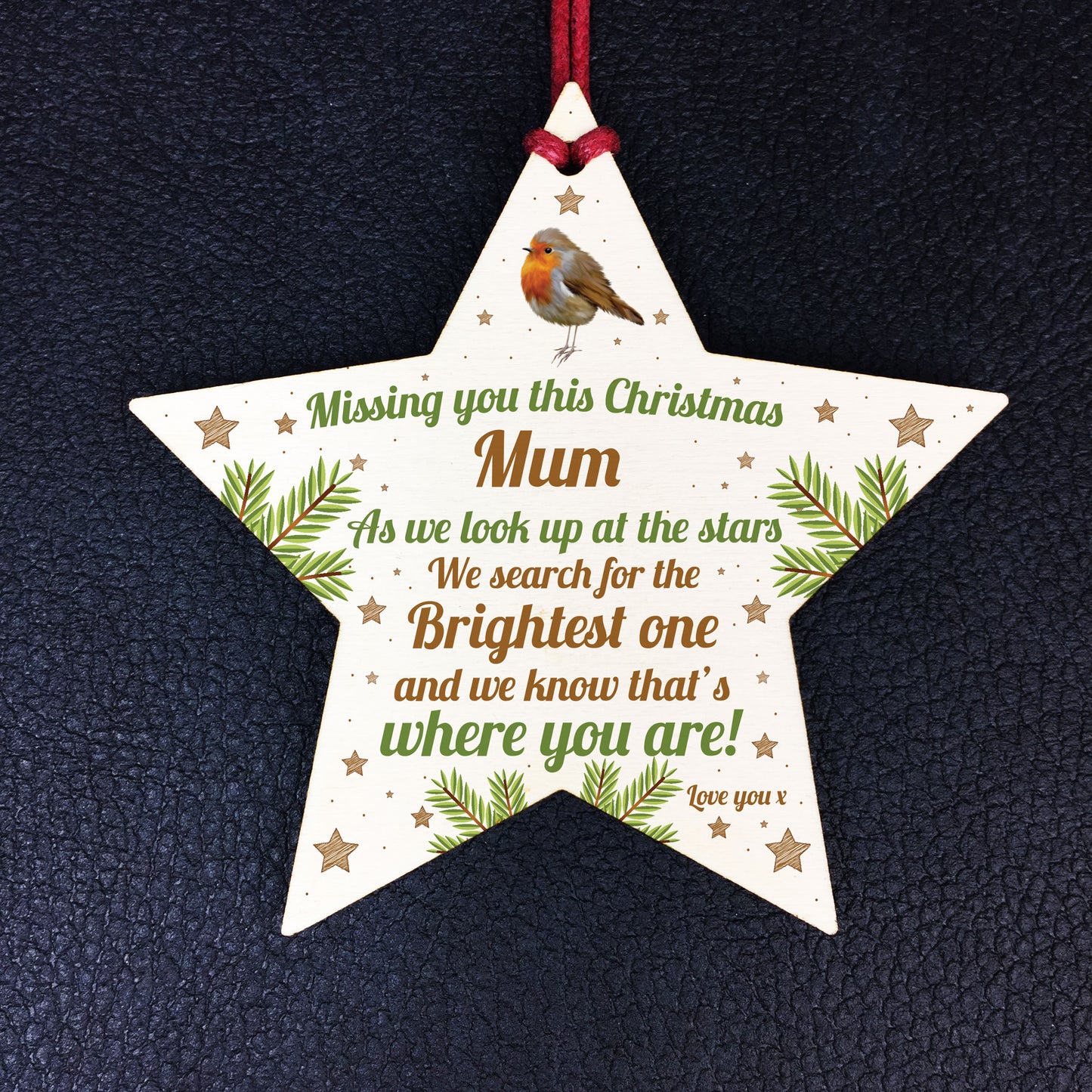 Mum Robin Memorial Chirstmas Tree Bauble Wooden Star Xmas Decor