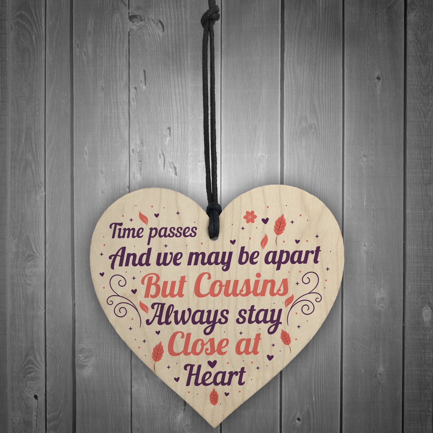 Christmas Gift For Cousin Pack of 4 Wooden Hanging Hearts Cousin