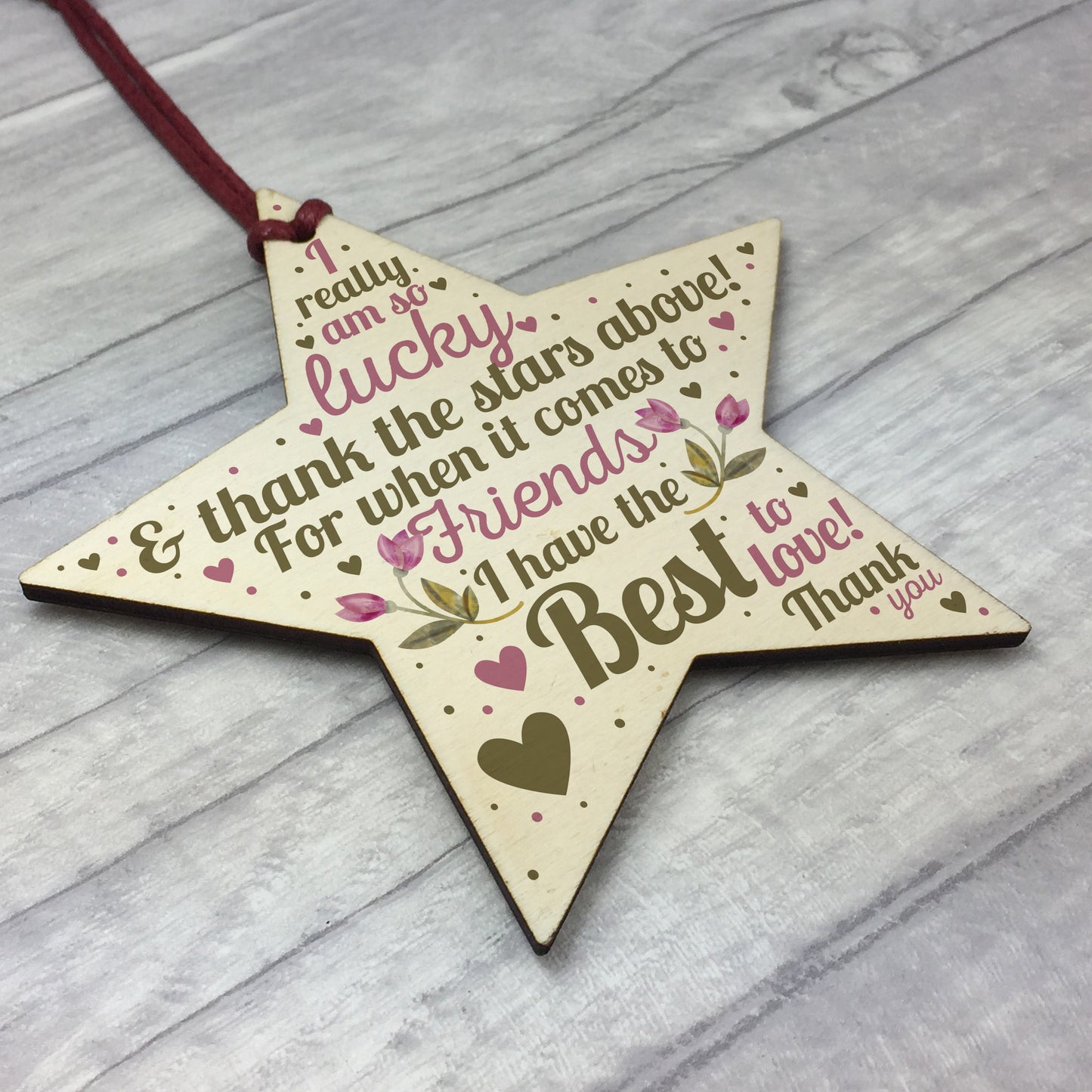 THANK YOU Friendship Plaque Wood Star Keepsake Gift Best Friend