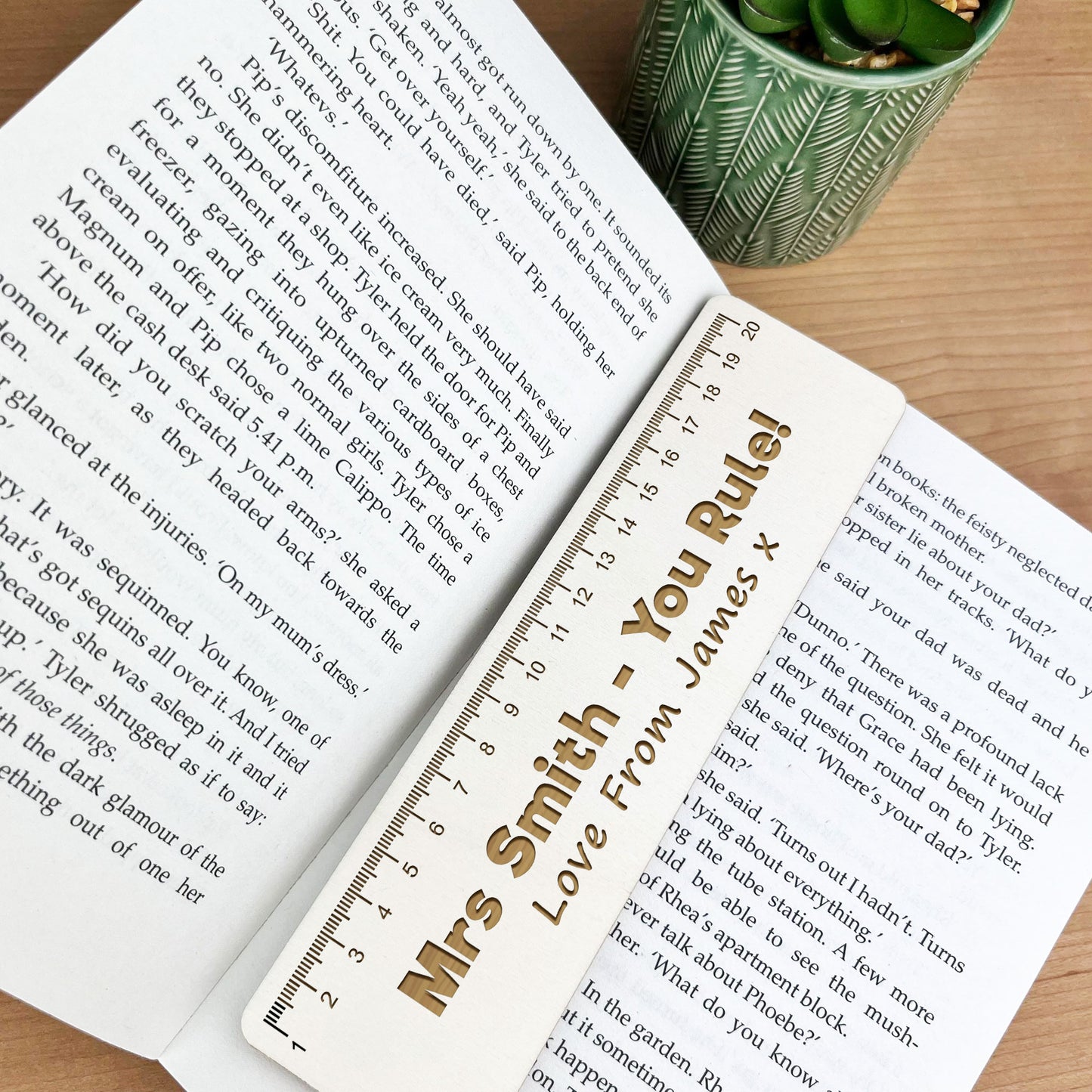 Personalised Wood Engraved Ruler Bookmark Teacher Gift School