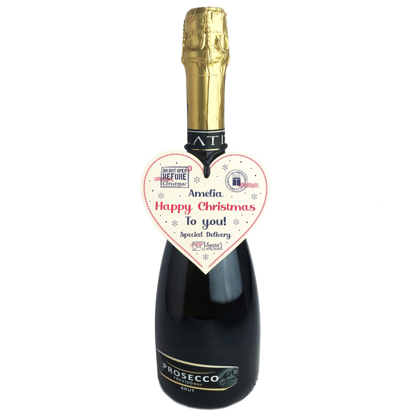 Personalised Christmas Eve Gift Box Tag Wood Heart Daughter Son