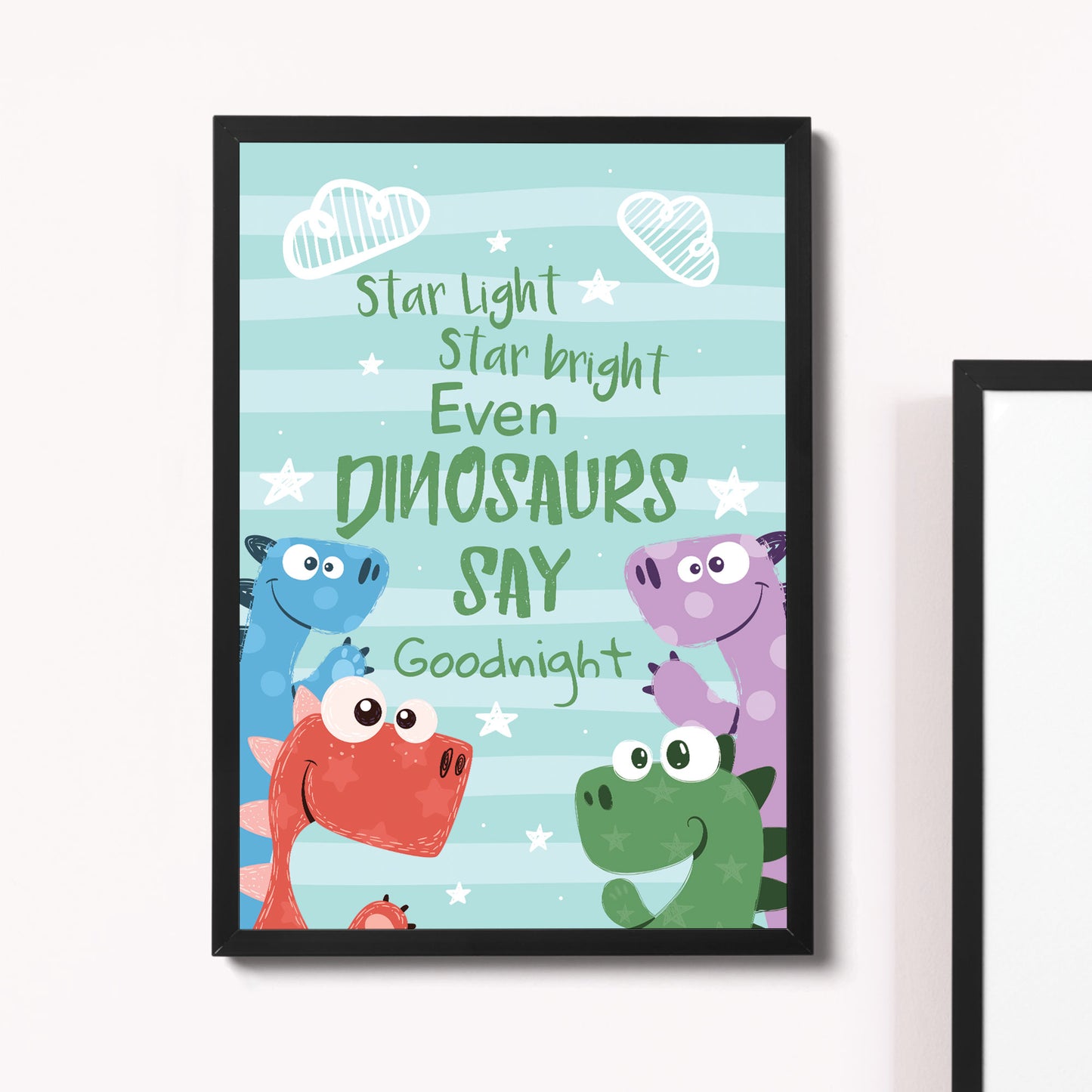 Framed Dinosaur Print For Boys Bedroom Nursery Decor Wall Art