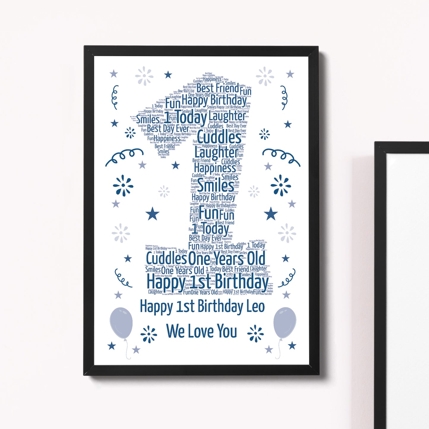 Personalised 1st Birthday Gift Framed Word Art Print Keepsake