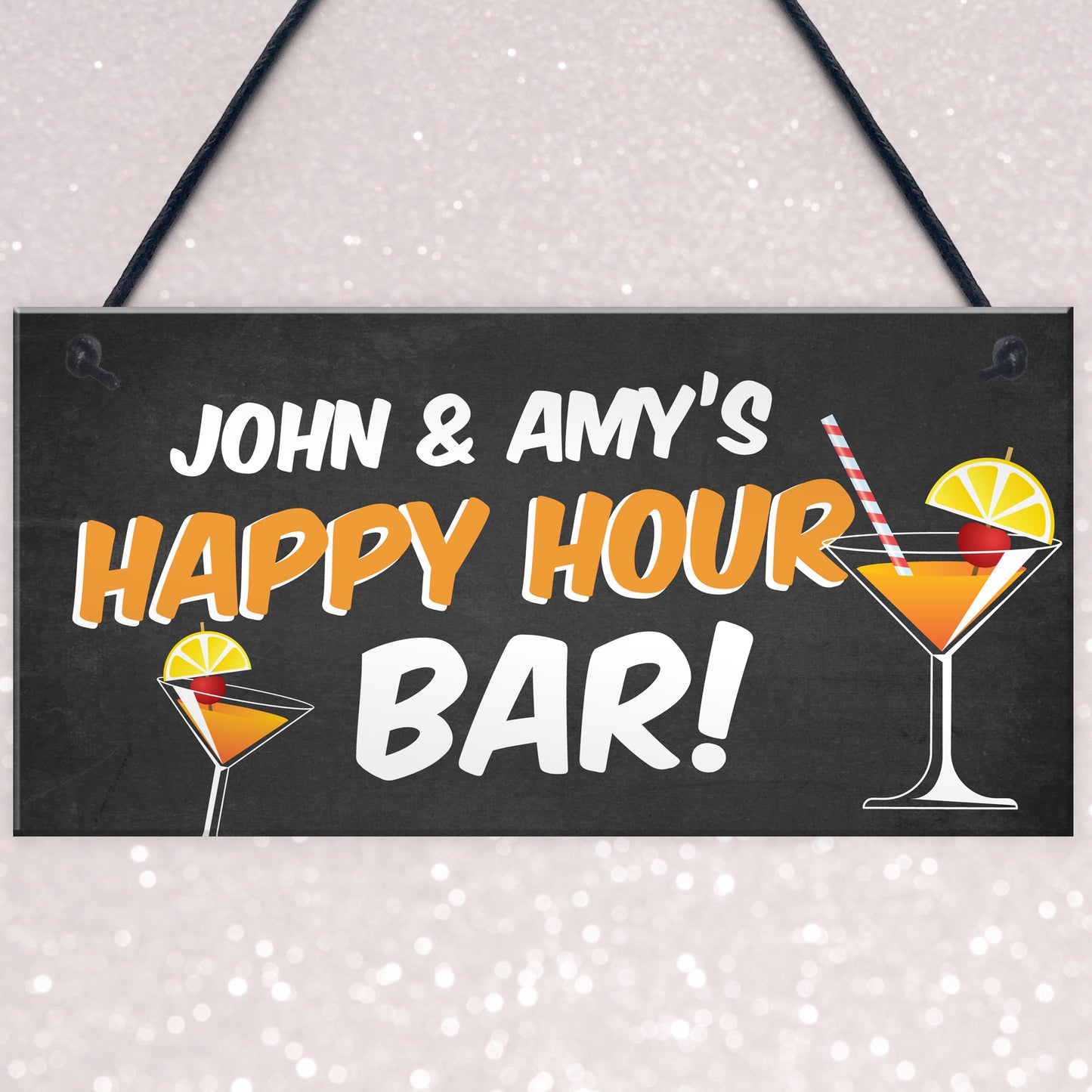 Personalised Happy Hour Novelty Bar Sign Hanging Home Bar Sign