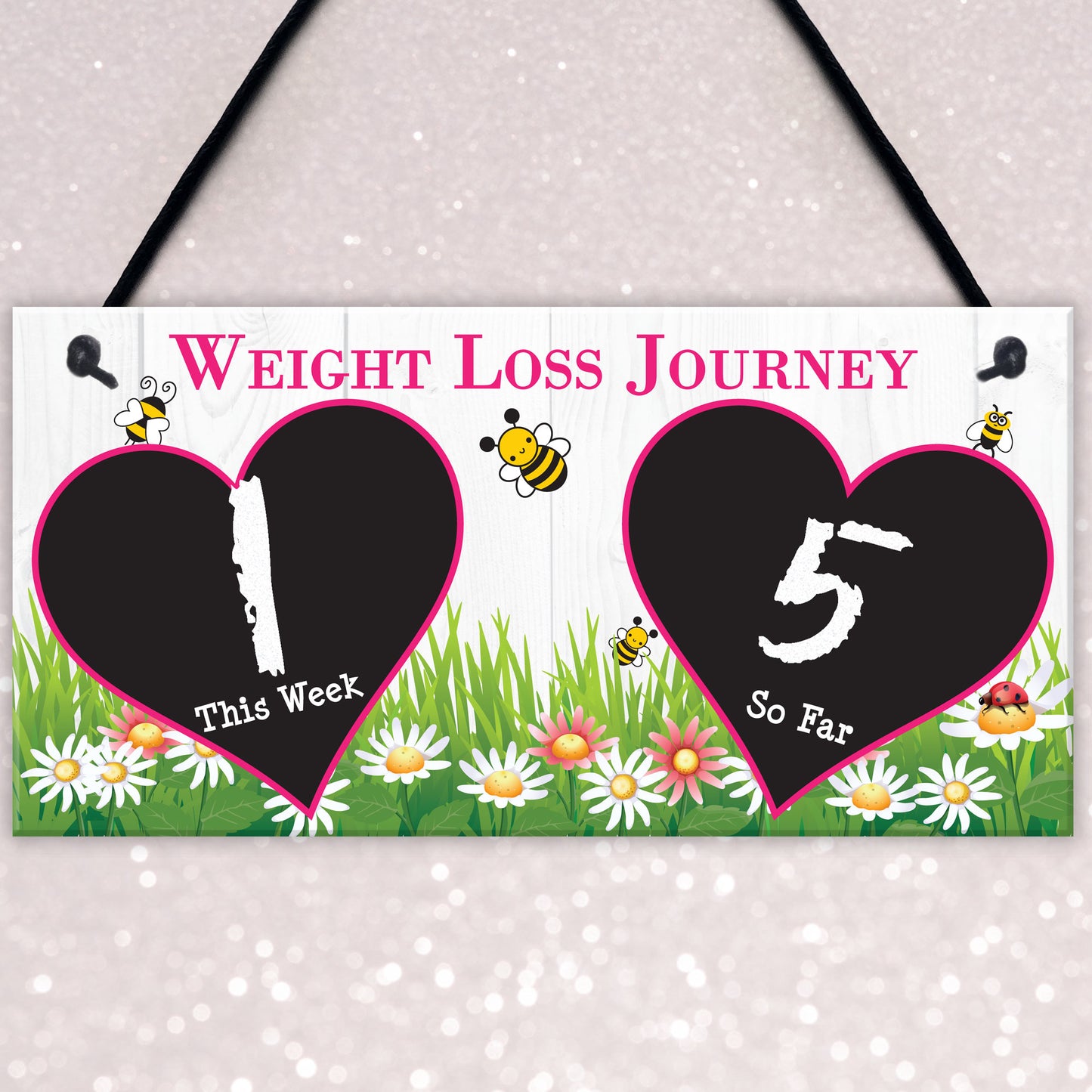 Weight Loss Tracker Chalkboard Bees Journey Hanging Plaque