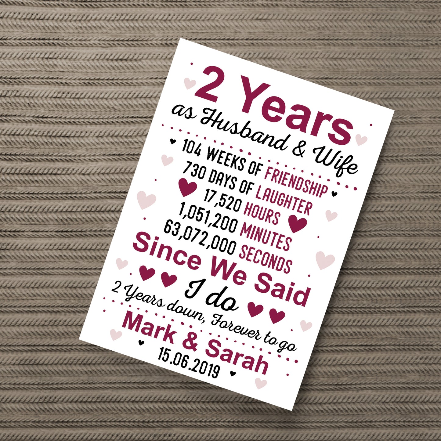 2nd Anniversary Gift Personalised 2nd Wedding Anniversary Gift