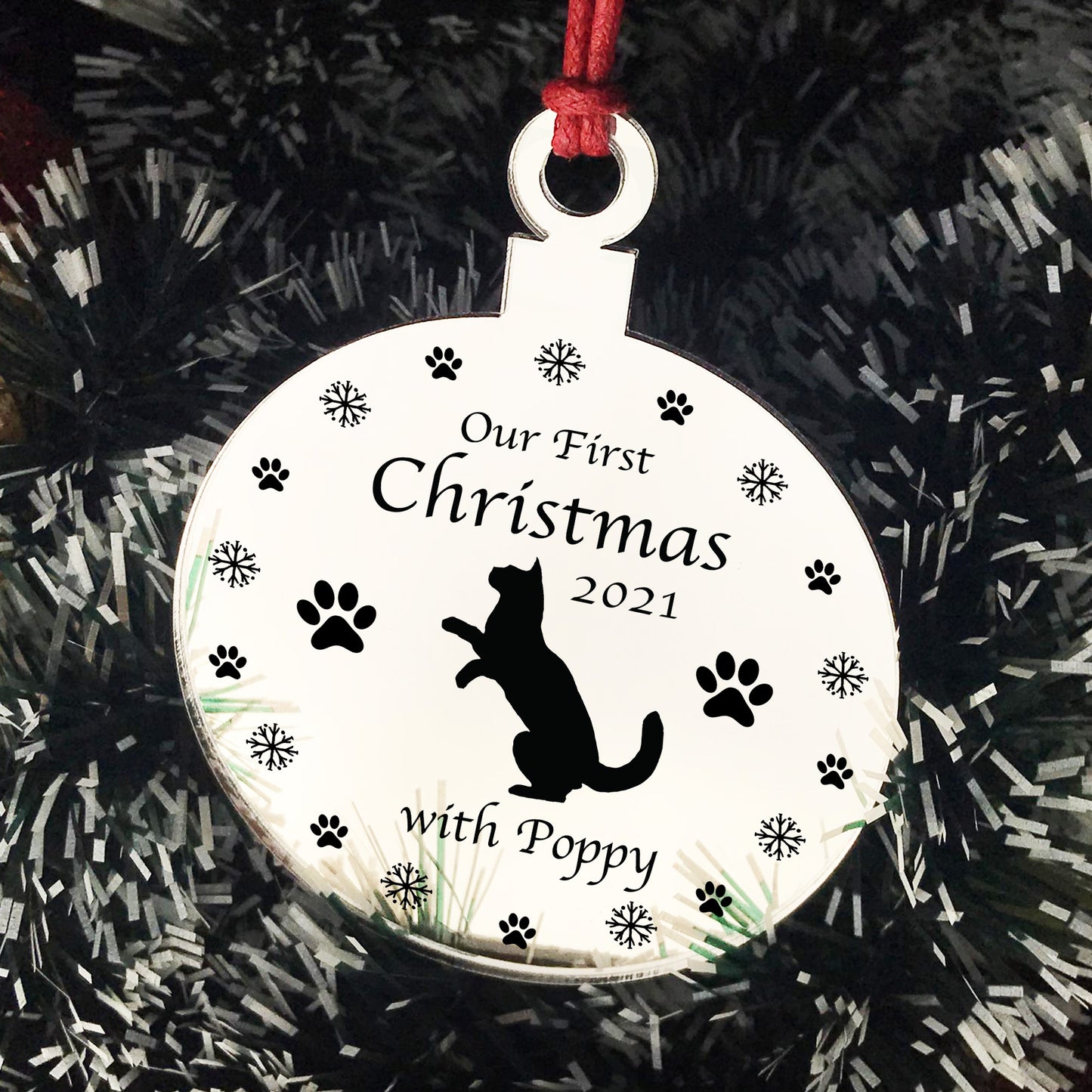 Our First Christmas With Cat Personalised Engraved Bauble