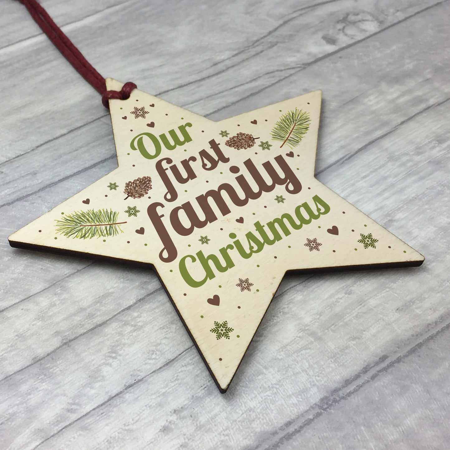 First Family Christmas Tree Wood Star Bauble Gift Ornament Gifts