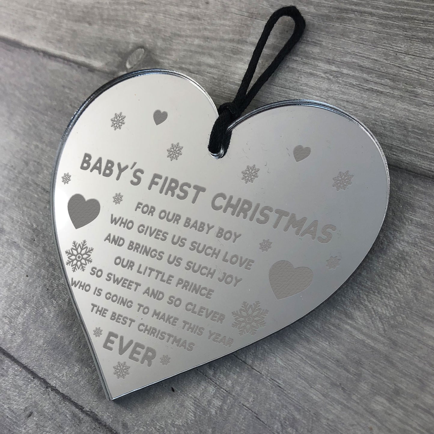Baby Boys First Christmas Decoration Engraved Heart Bauble