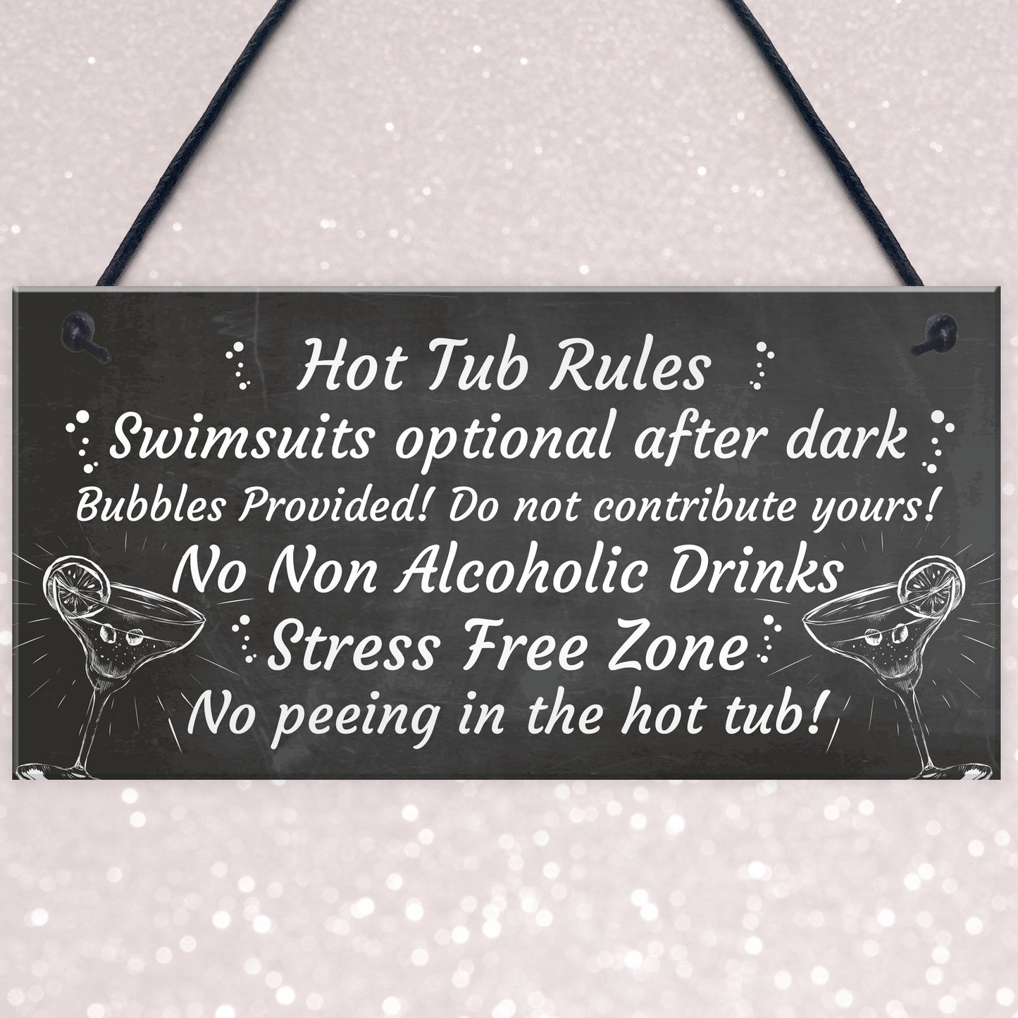 Chalkboard Hot Tub Rules Hanging Plaque Summer House Garden Sign