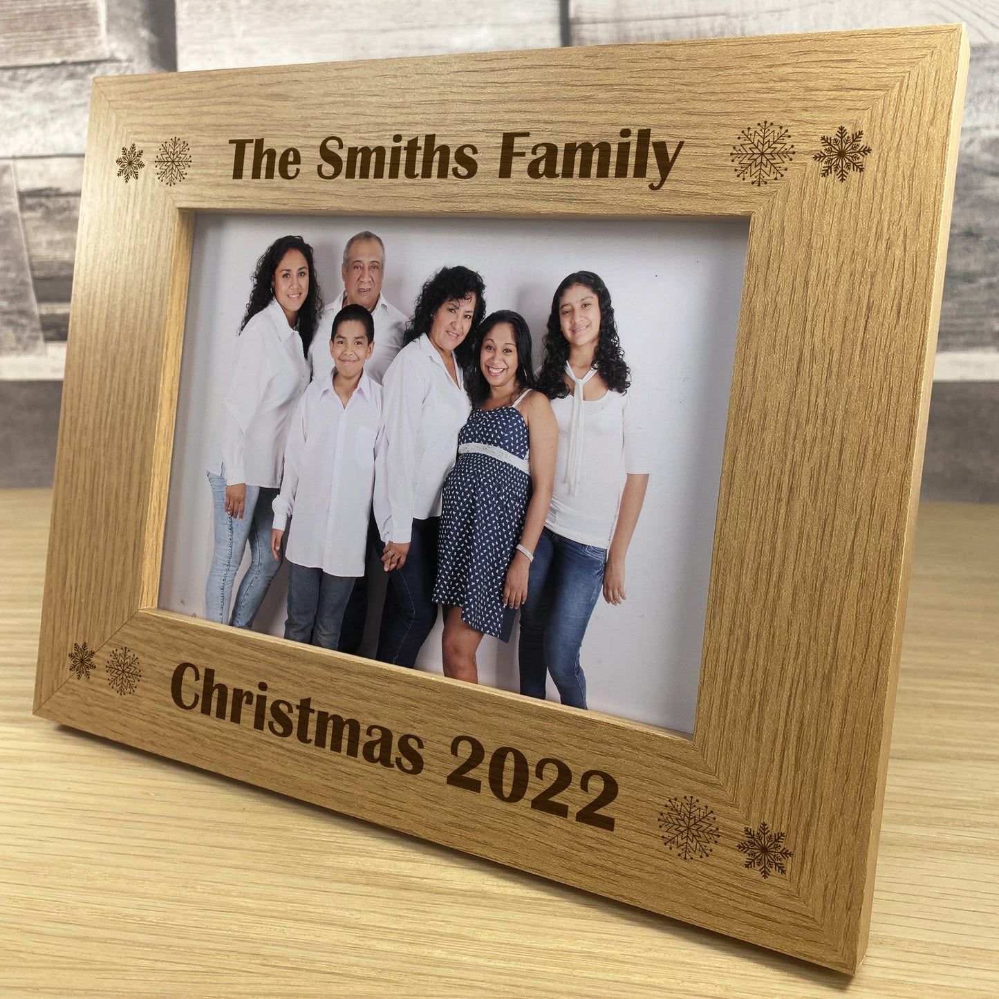 Personalised Christmas Decoration Wood Photo Frame Family Xmas