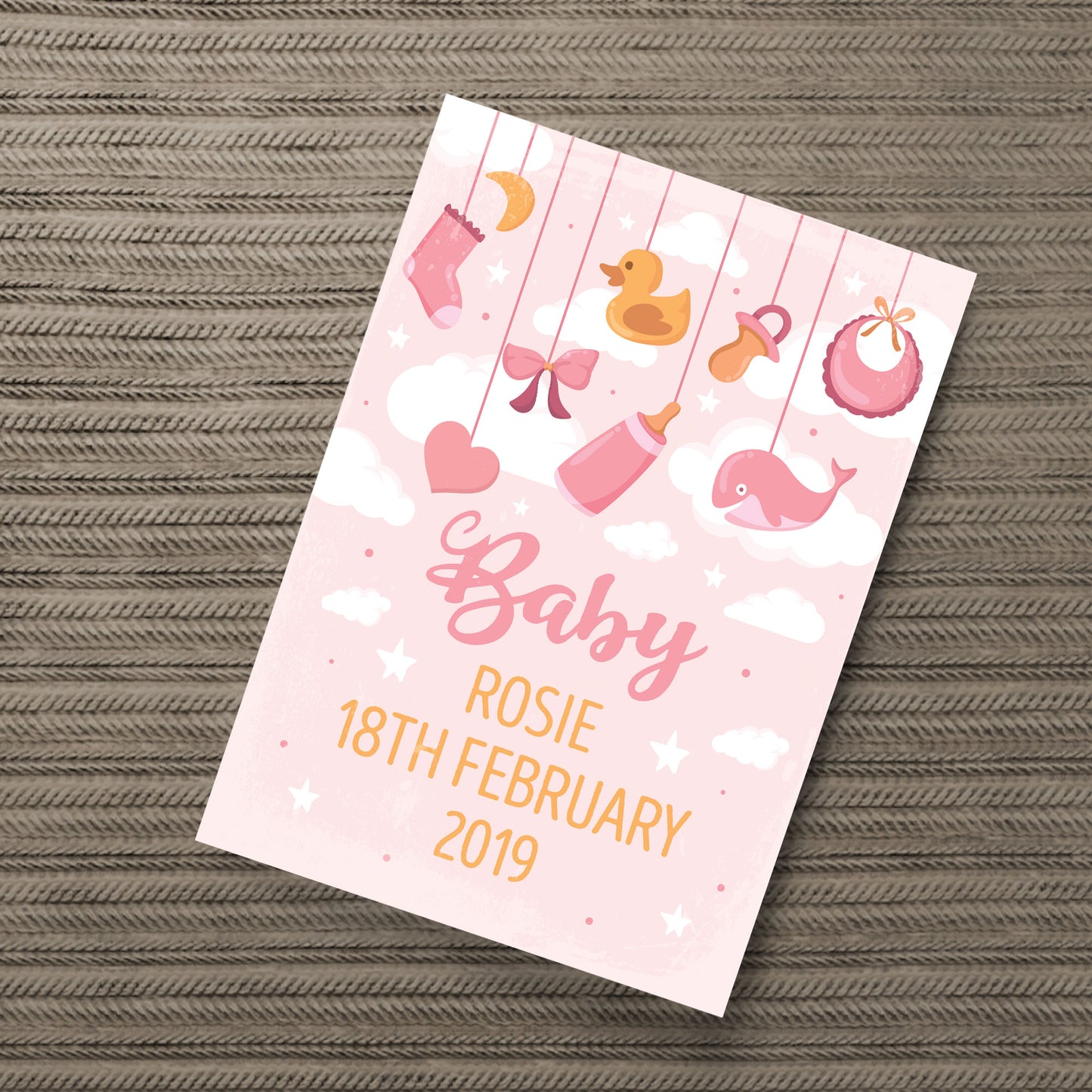 Birth Details Print PERSONALISED Baby Girl Gift Pink Nursery Art