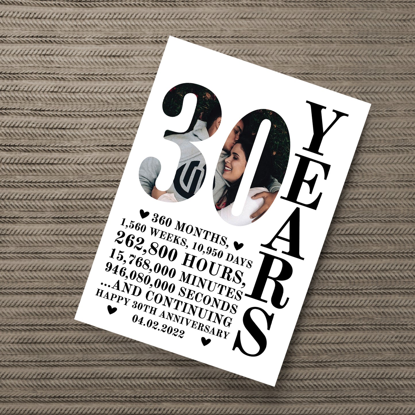 30th Anniversary Gift Print Personalised Photo Husband Wife