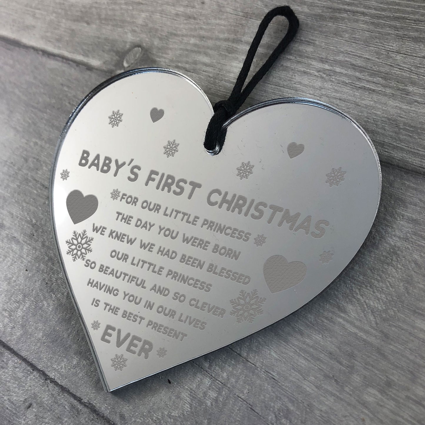 Baby Girls First Christmas Decoration Engraved Heart Bauble