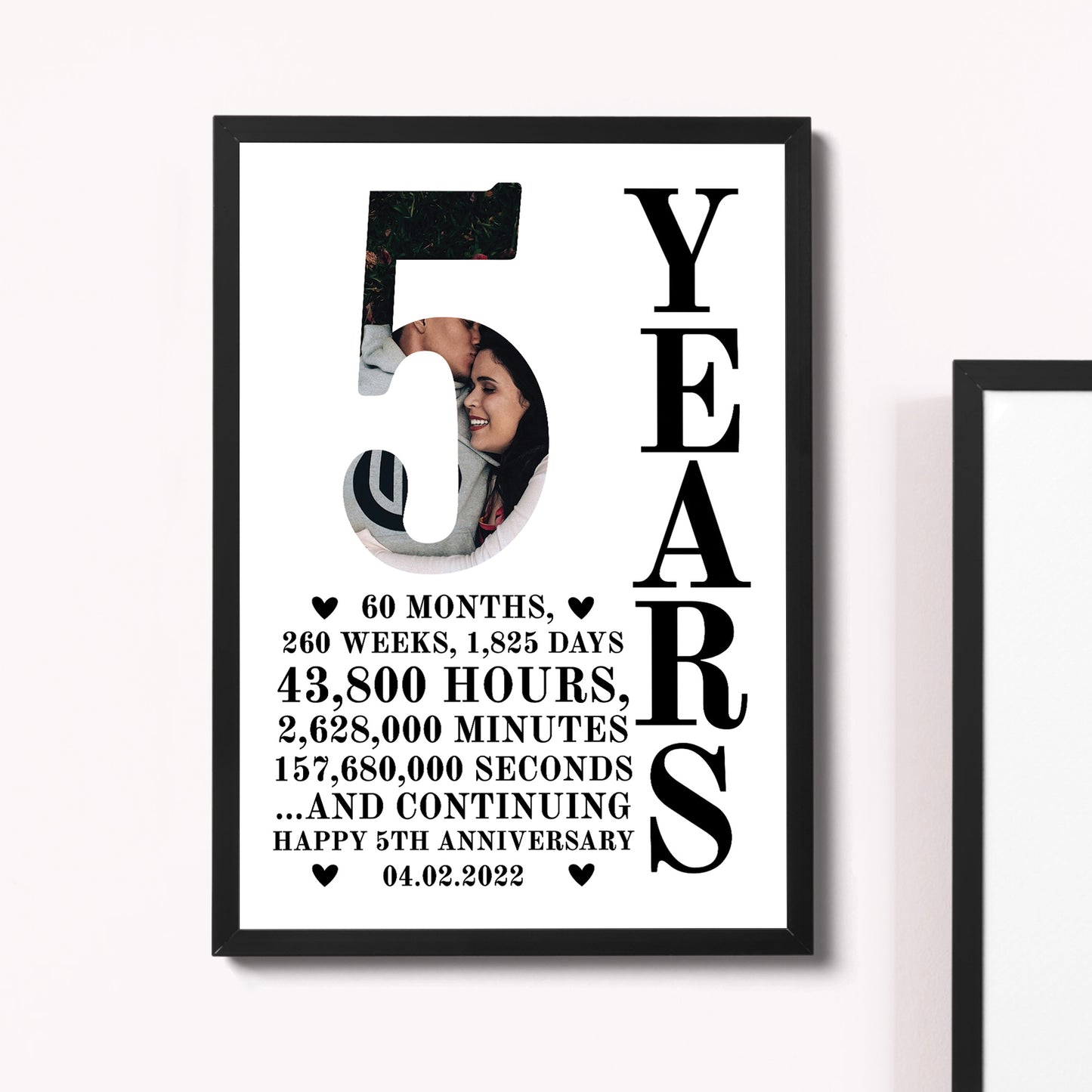 5th Anniversary Gift Framed Print Personalised Husband Wife
