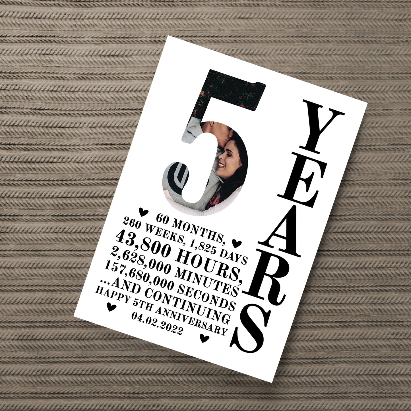 5th Anniversary Gift Print Personalised Photo Husband Wife