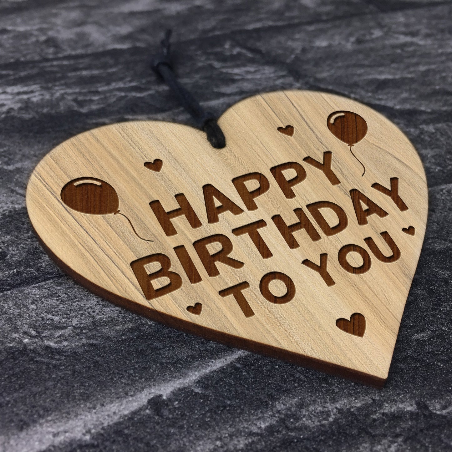 Birthday Gift For Him Her Wood Engraved Heart HAPPY BIRTHDAY
