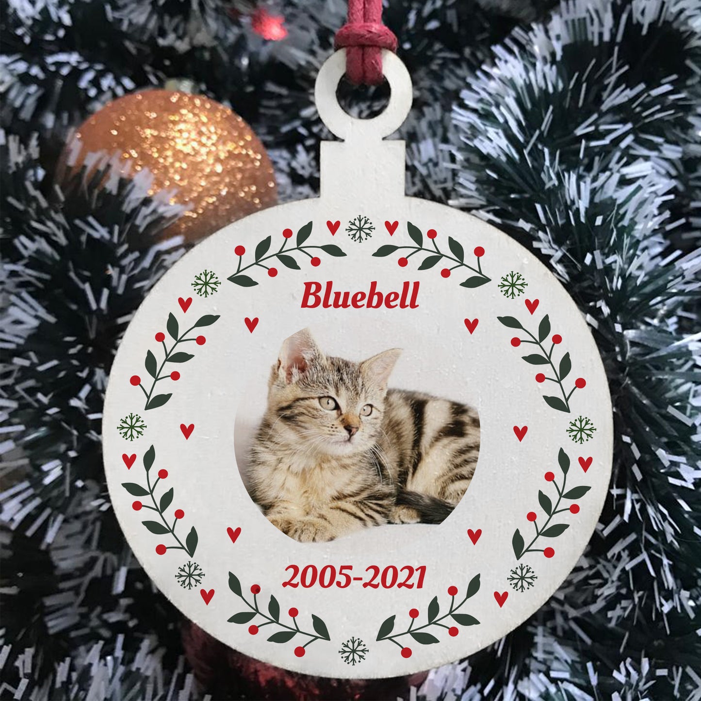 Cat Memorial Sign Personalised Photo Wood Christmas Tree Bauble