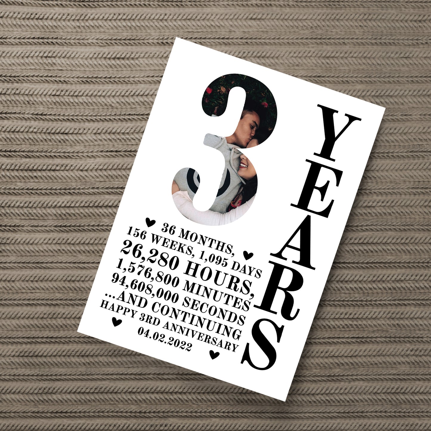 3rd Anniversary Gift Print Personalised Photo Husband Wife Him
