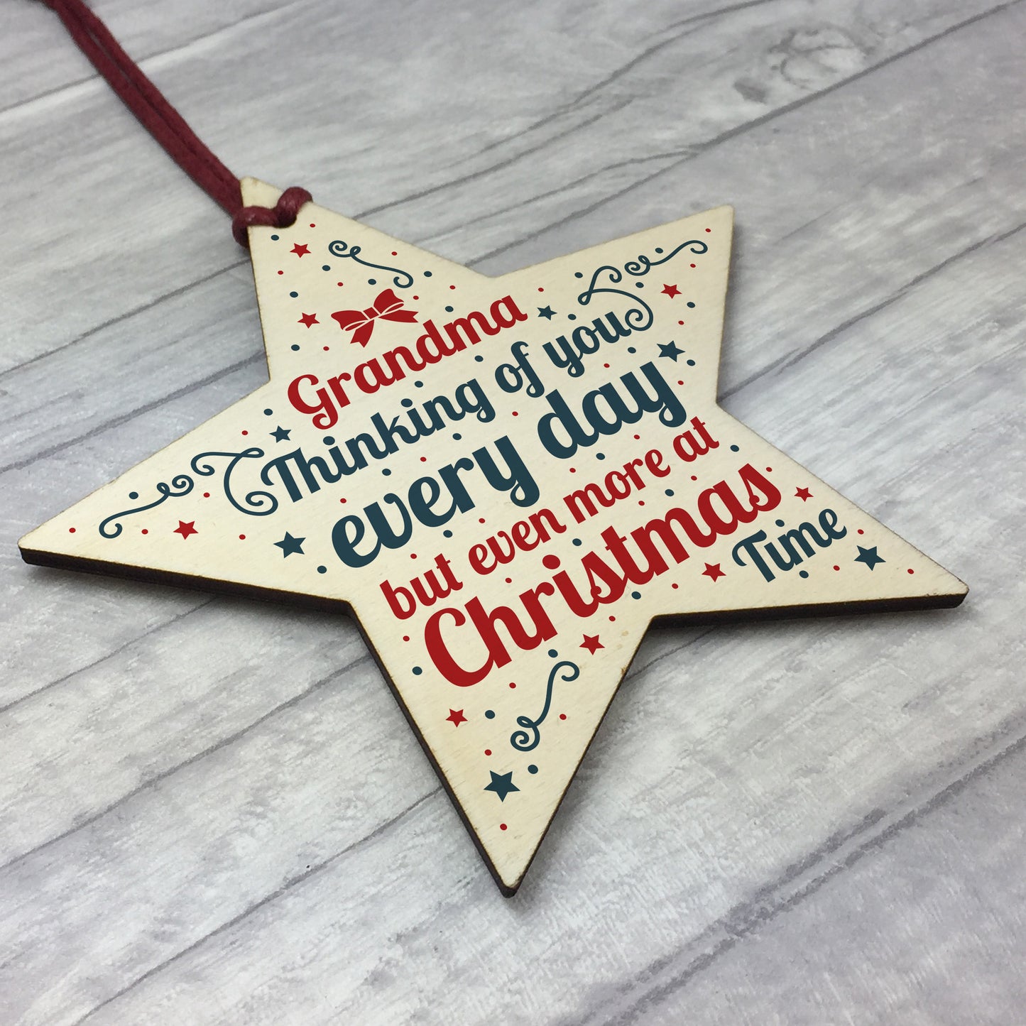 In Memory Wooden Star Tree Decoration Grandma Memorial Bauble