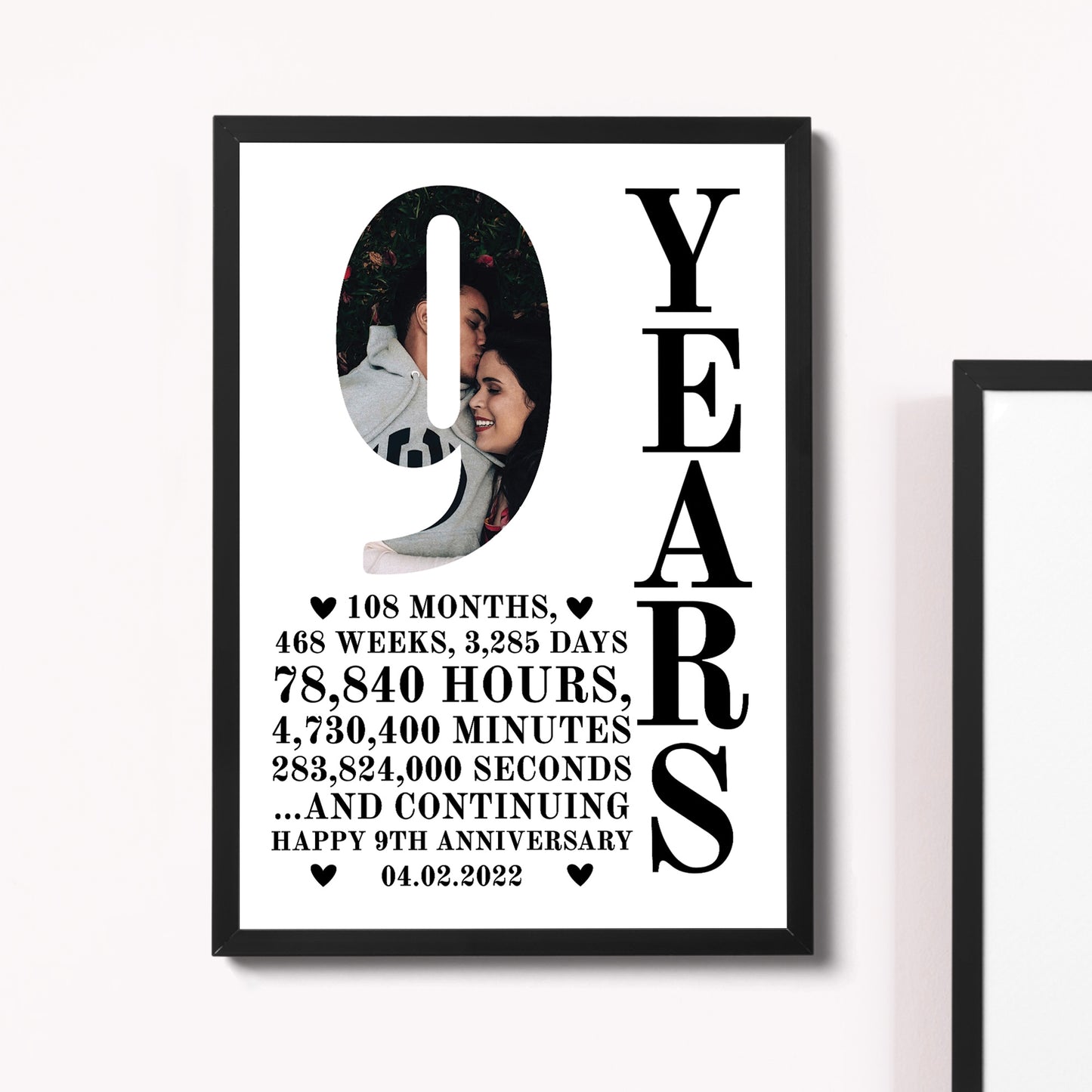 9th Anniversary Gift Framed Print Personalised Husband Wife