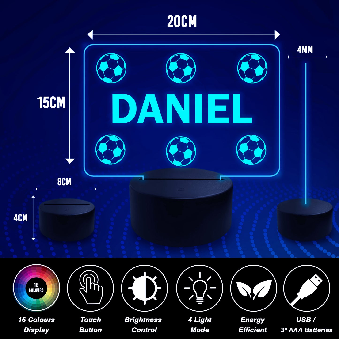 Football LED Colour Changing Plaque Boys Bedroom Decor Football
