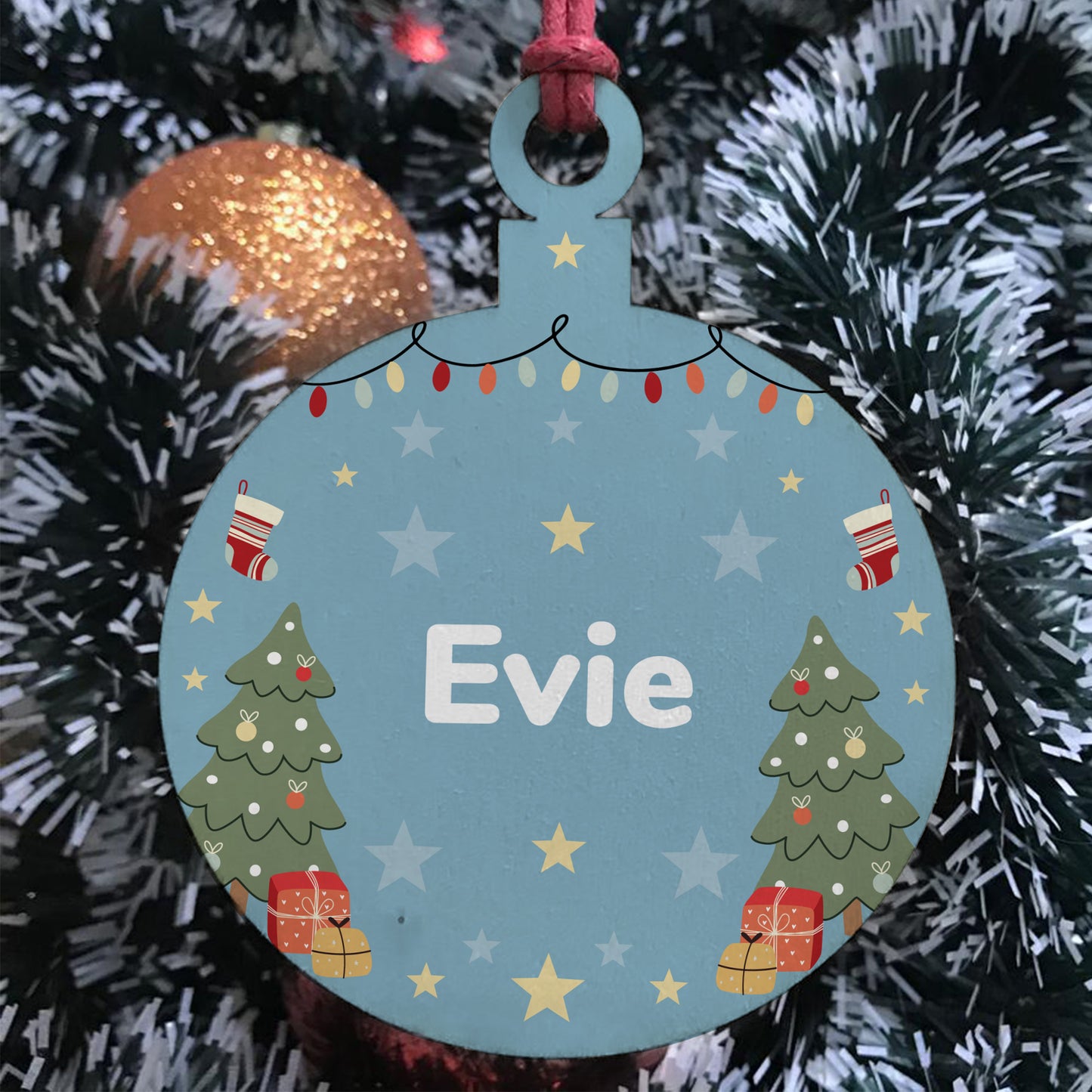 Babys First 1st Christmas Bauble Personalised Wood Decoration
