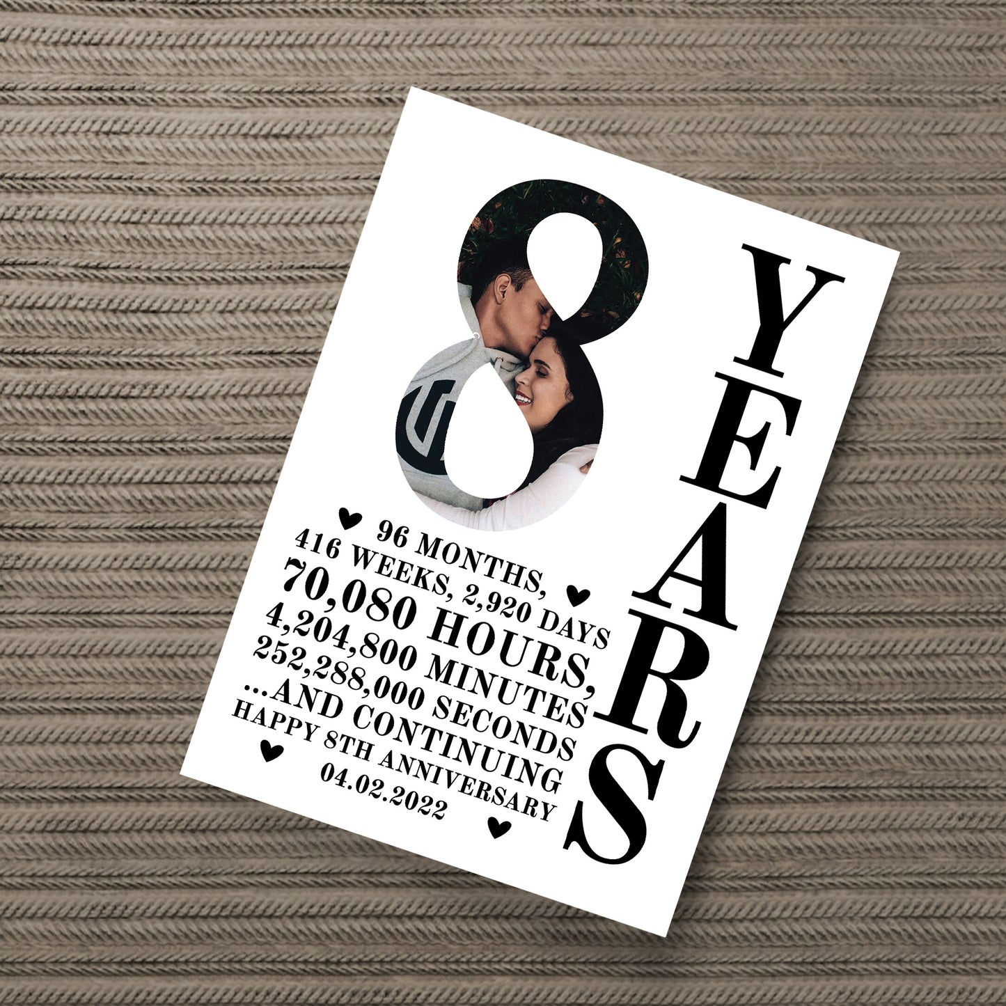 8th Anniversary Gift Print Personalised Husband Wife Him Her
