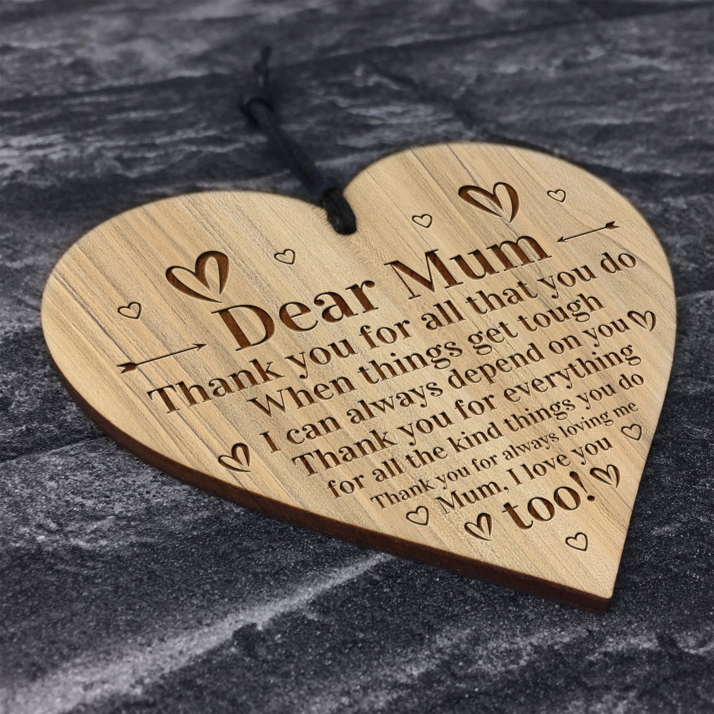 Engraved Mum Heart Oak Wooden Plaque Gift For Mum Birthday