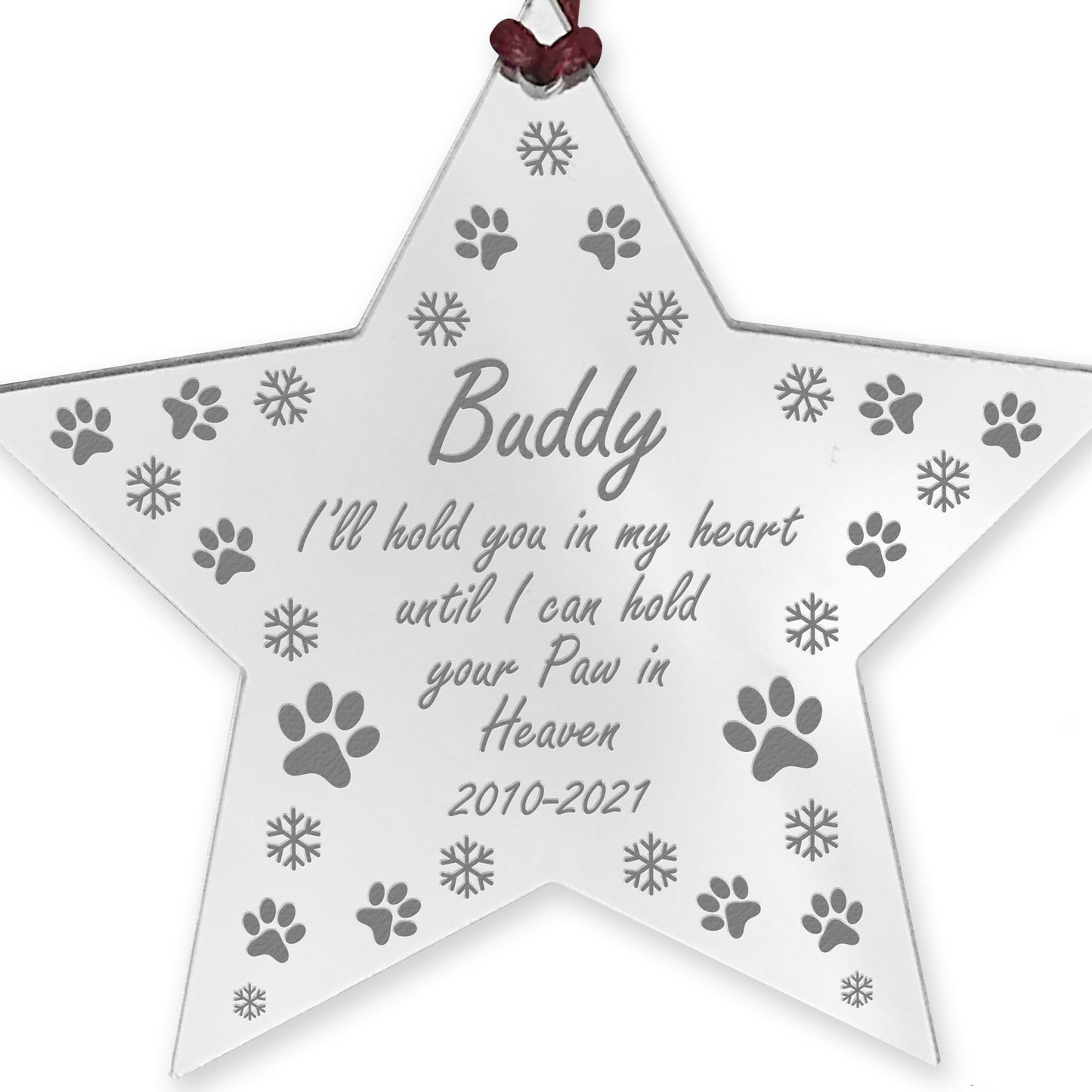 Personalised Christmas Bauble For Pet Dog Engraved Star Memorial