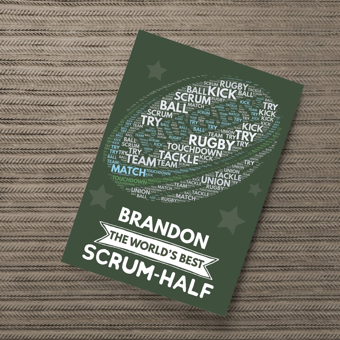 Personalised Rugby Player Gift Ball Wall Print Birthday Gifts