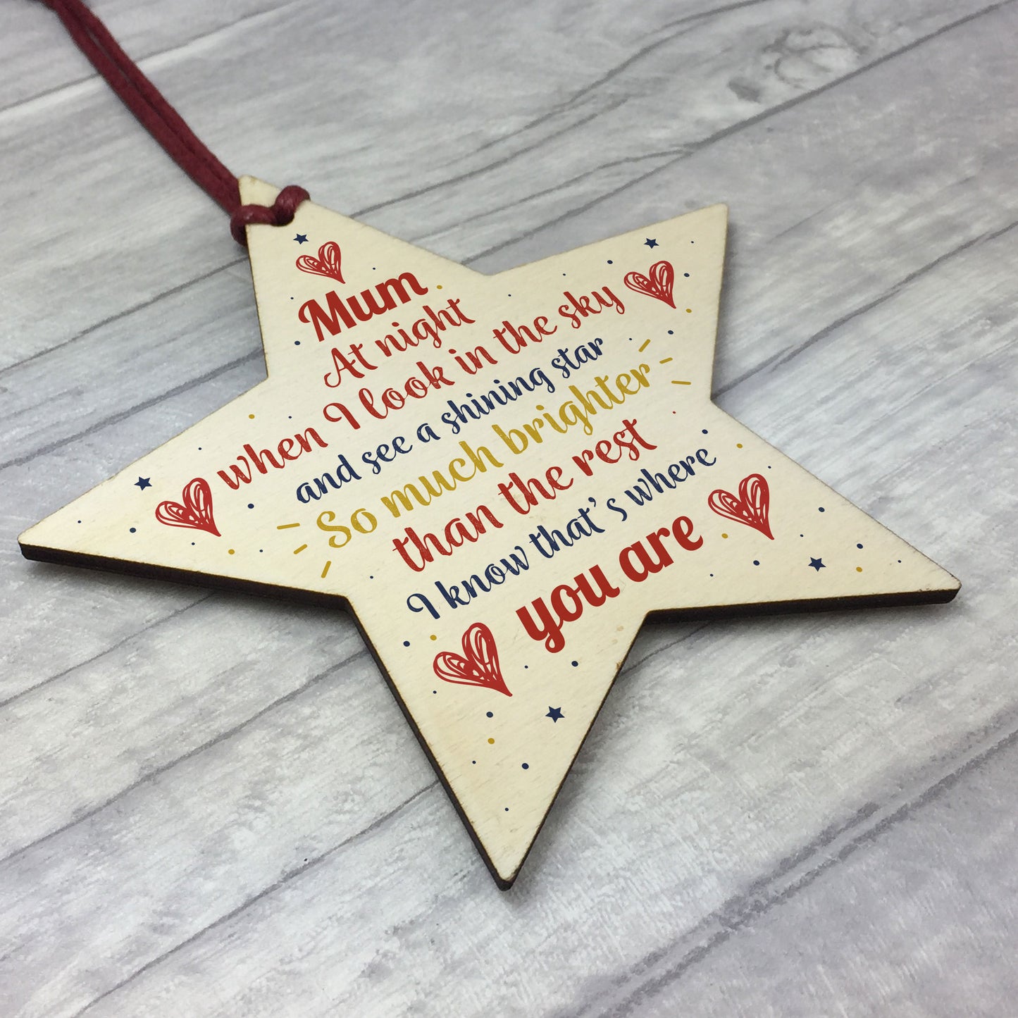 Wooden Star Christmas Tree Bauble Rememberance Plaque Family