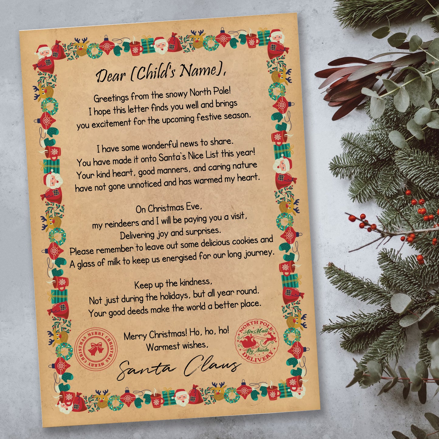 Christmas Eve Box Filler Personalised Letter From Santa Daughter