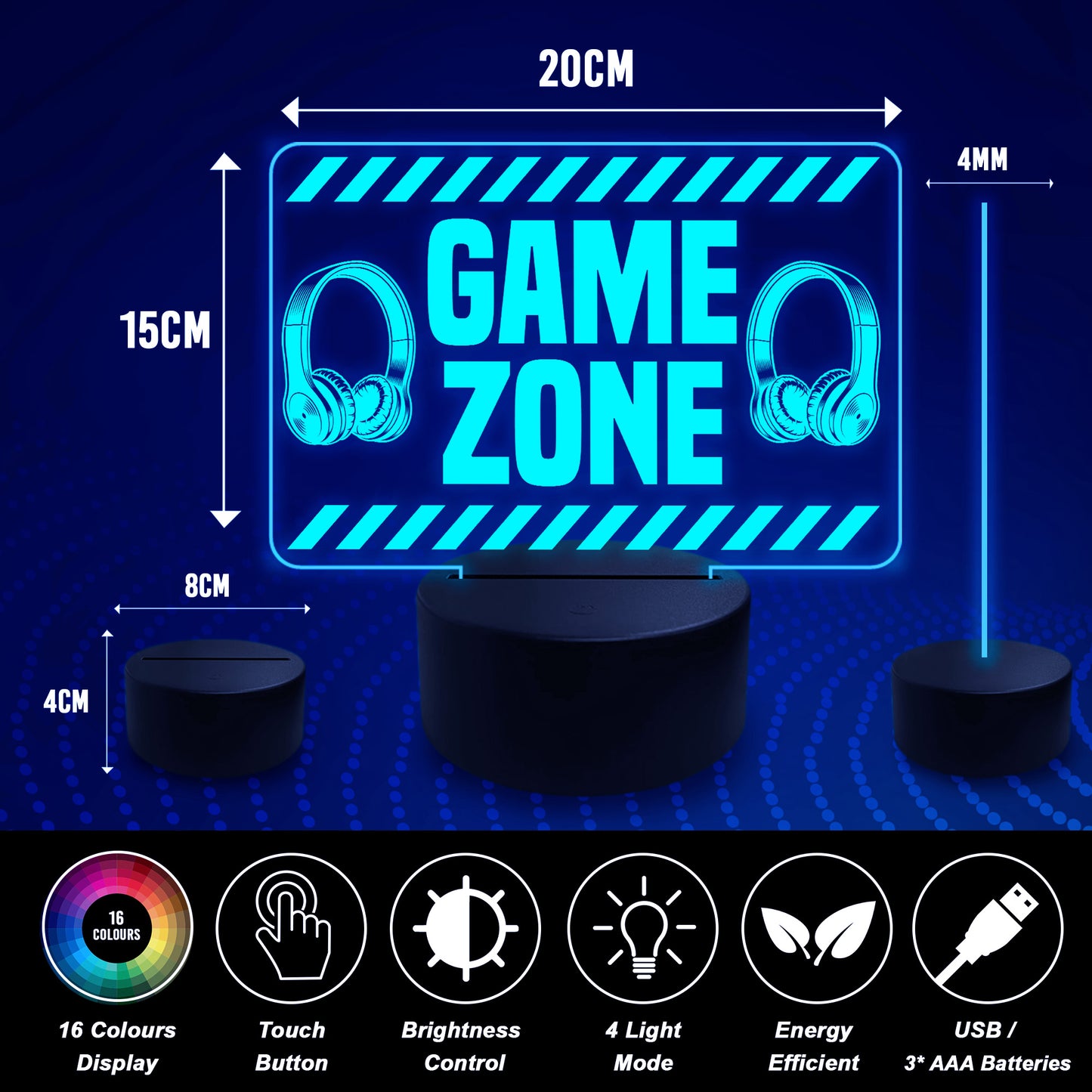 Gaming Room Neon LED Light Up Plaque GAME ZONE Sign Gamer Gifts