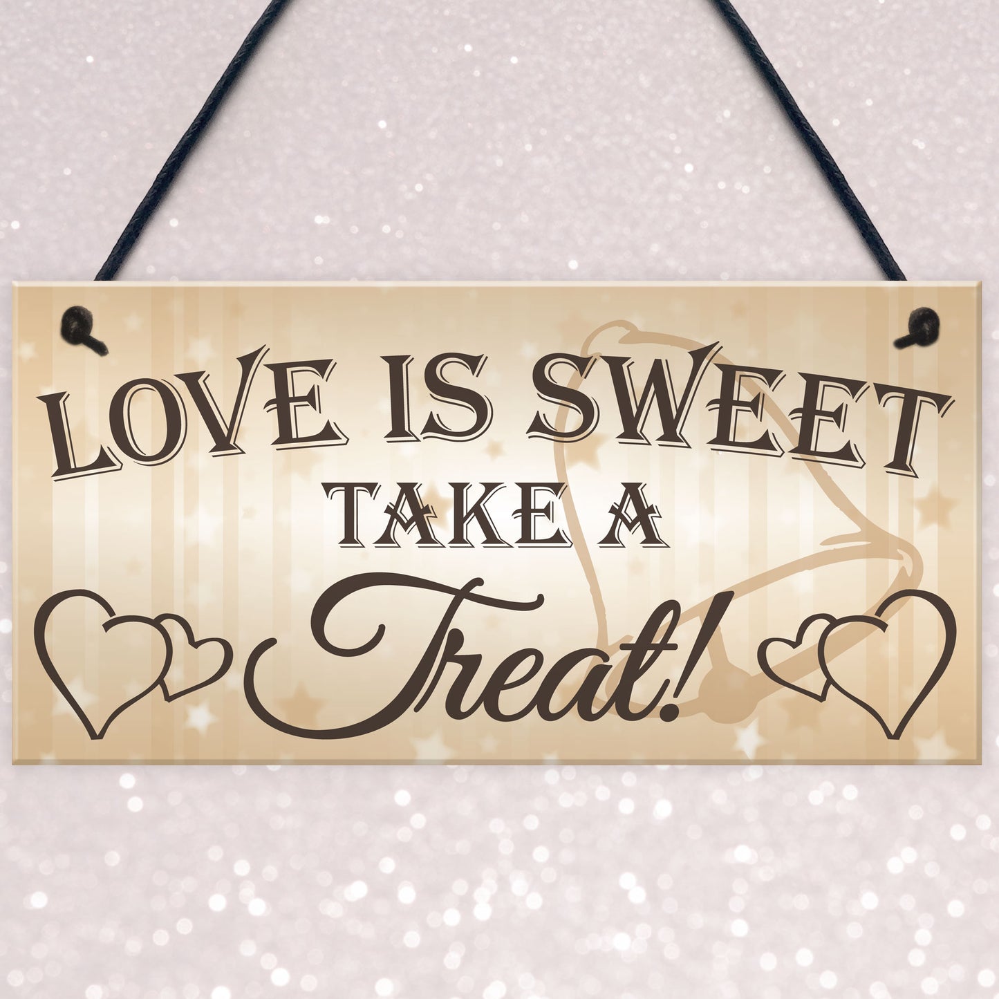 Love Is Sweet Take A Treat Hanging Wedding Table Plaque