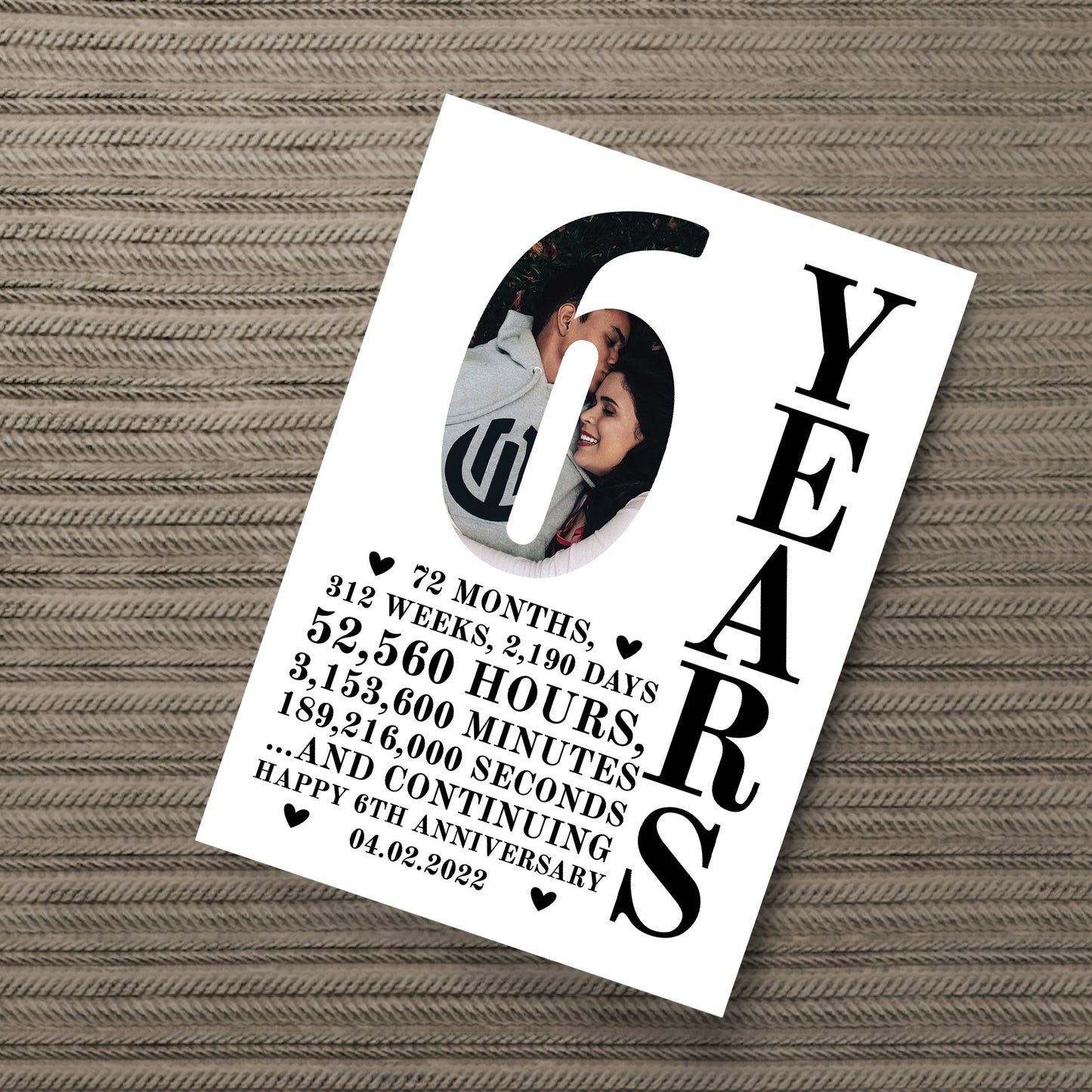 6th Anniversary Gift Print Personalised Photo Husband Wife