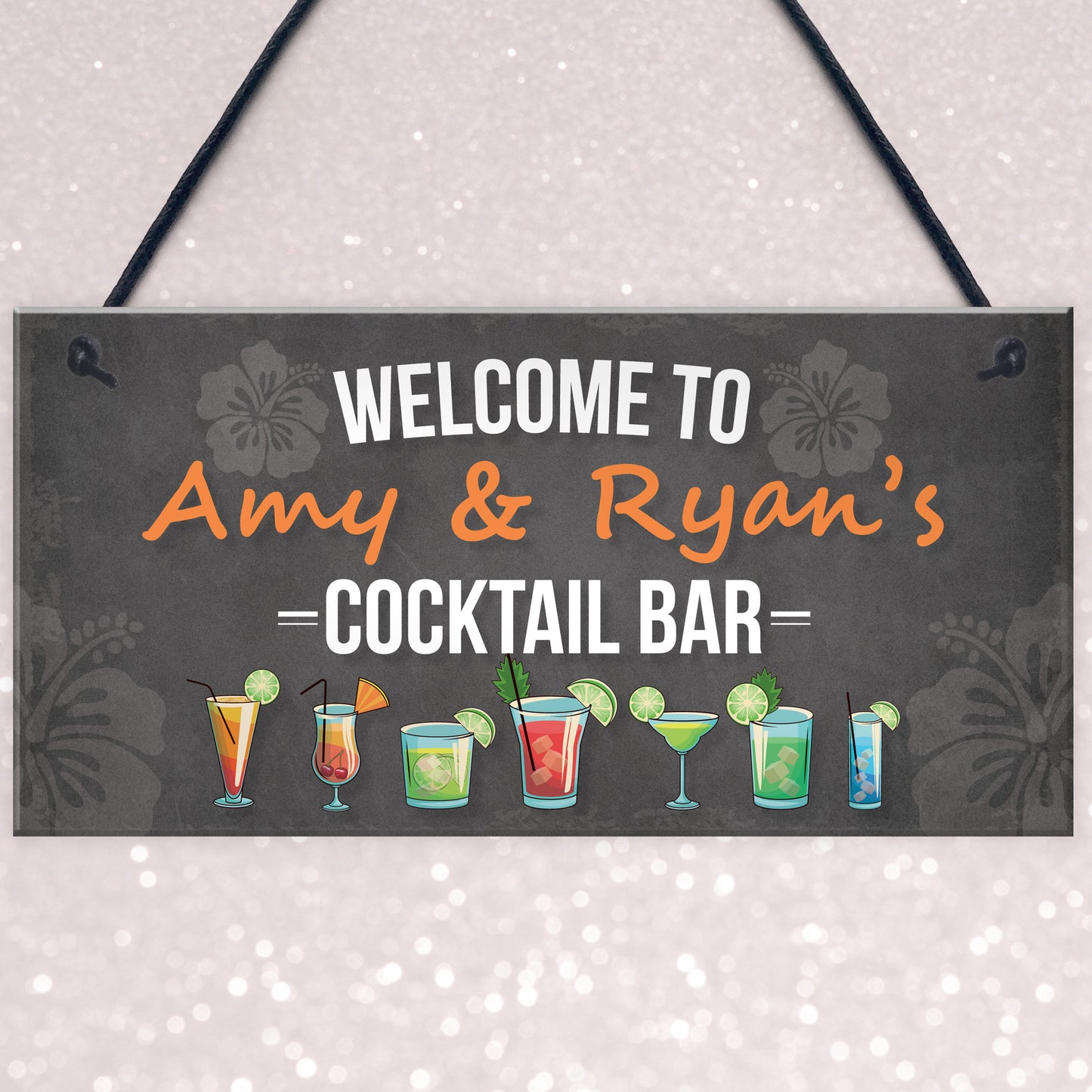 Personalised Cocktail Bar Sign Hanging Wall Plaque Home Bar Pub