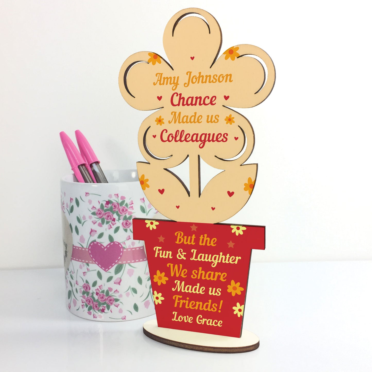 PERSONALISED Colleagues Made Us Friends Wooden Flower Gifts