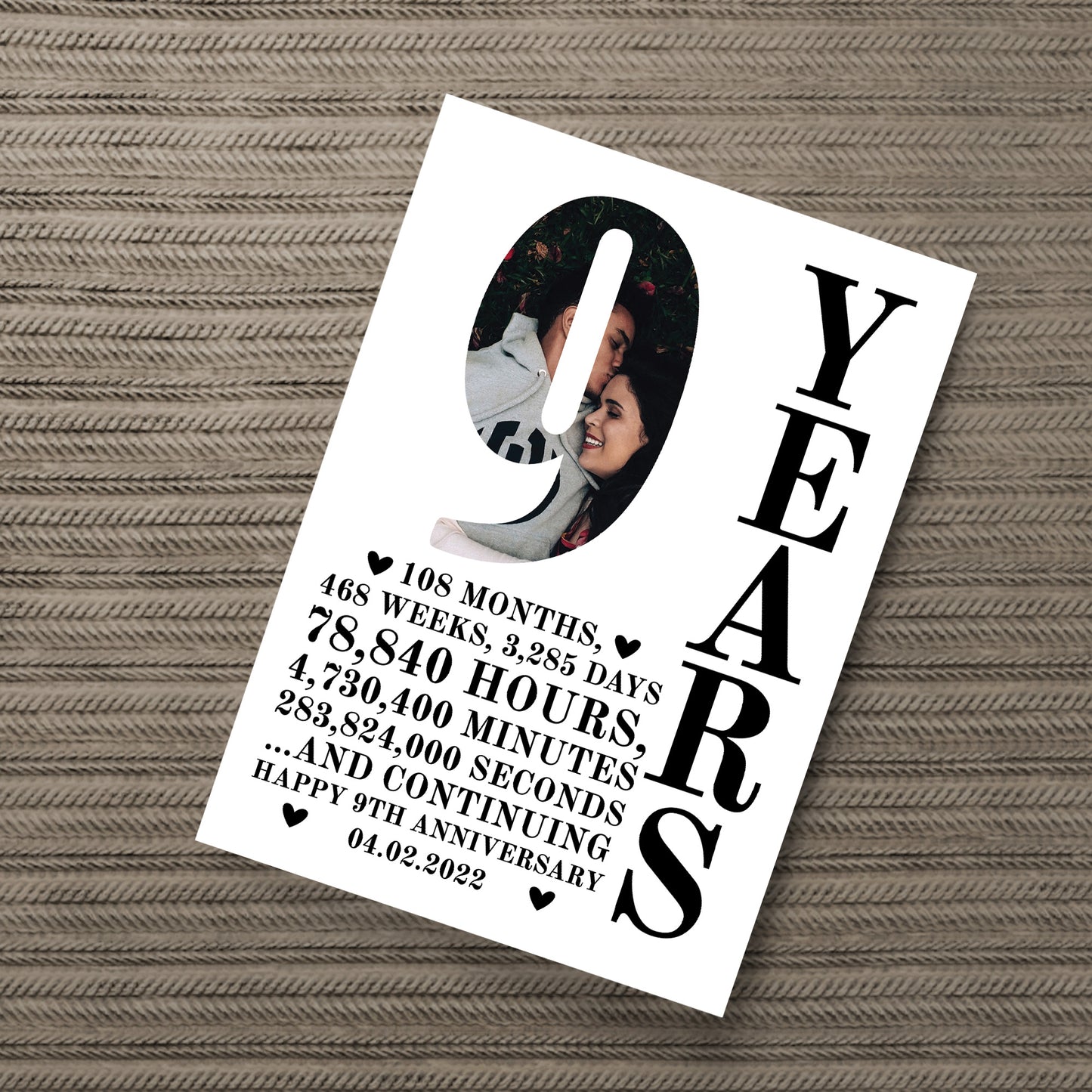 9th Anniversary Gift Print Personalised Husband Wife Him Her