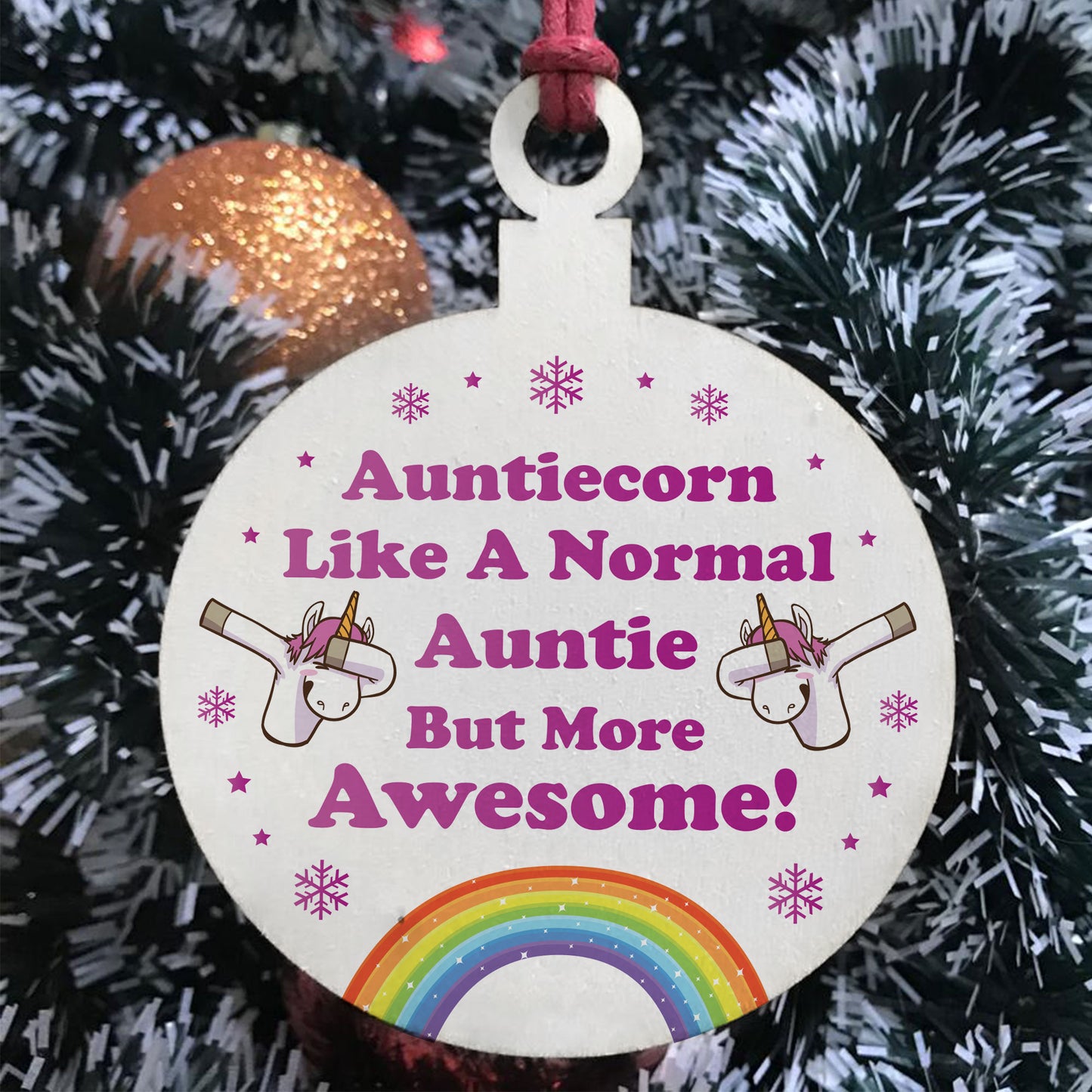 Auntie Gift For Christmas Hanging Wooden Tree Decoration Unicorn