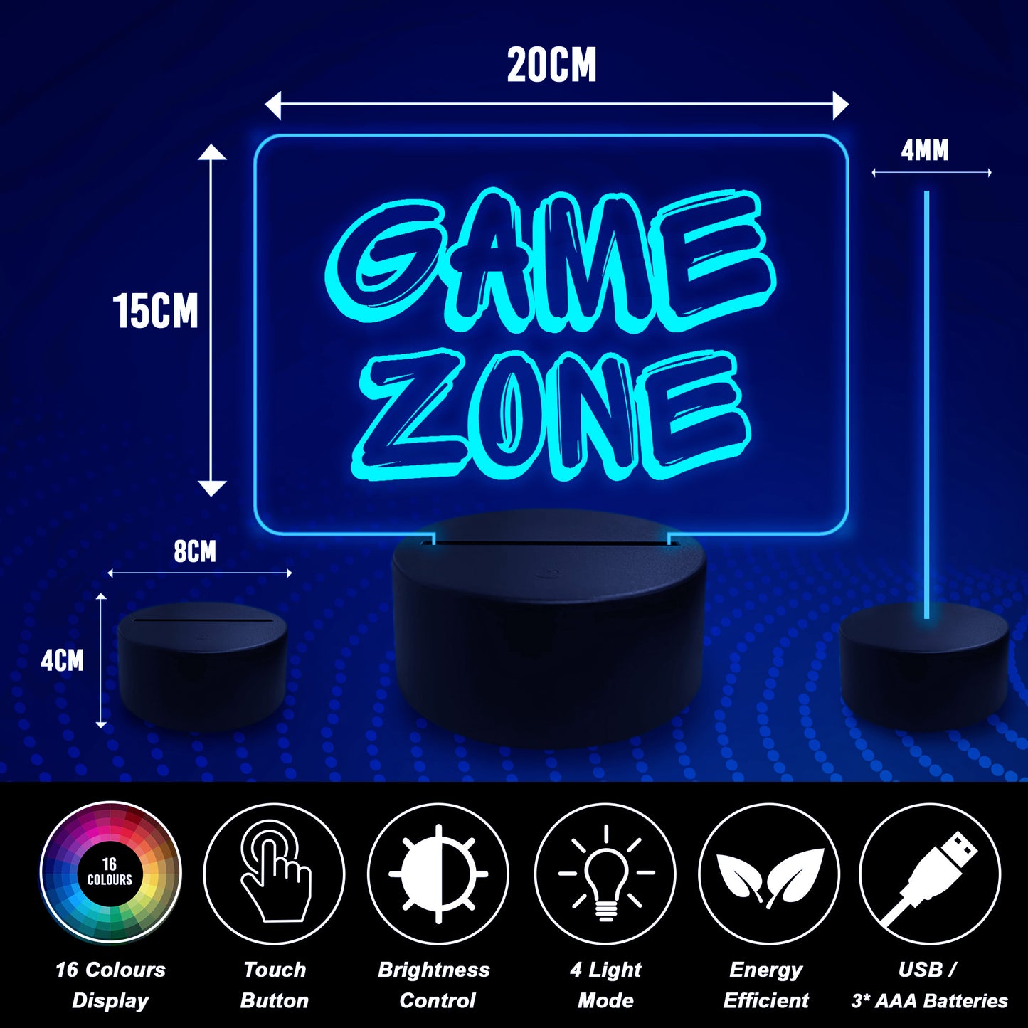 Game Zone Gamer LED Neon Plaque Games Room Boys Bedroom