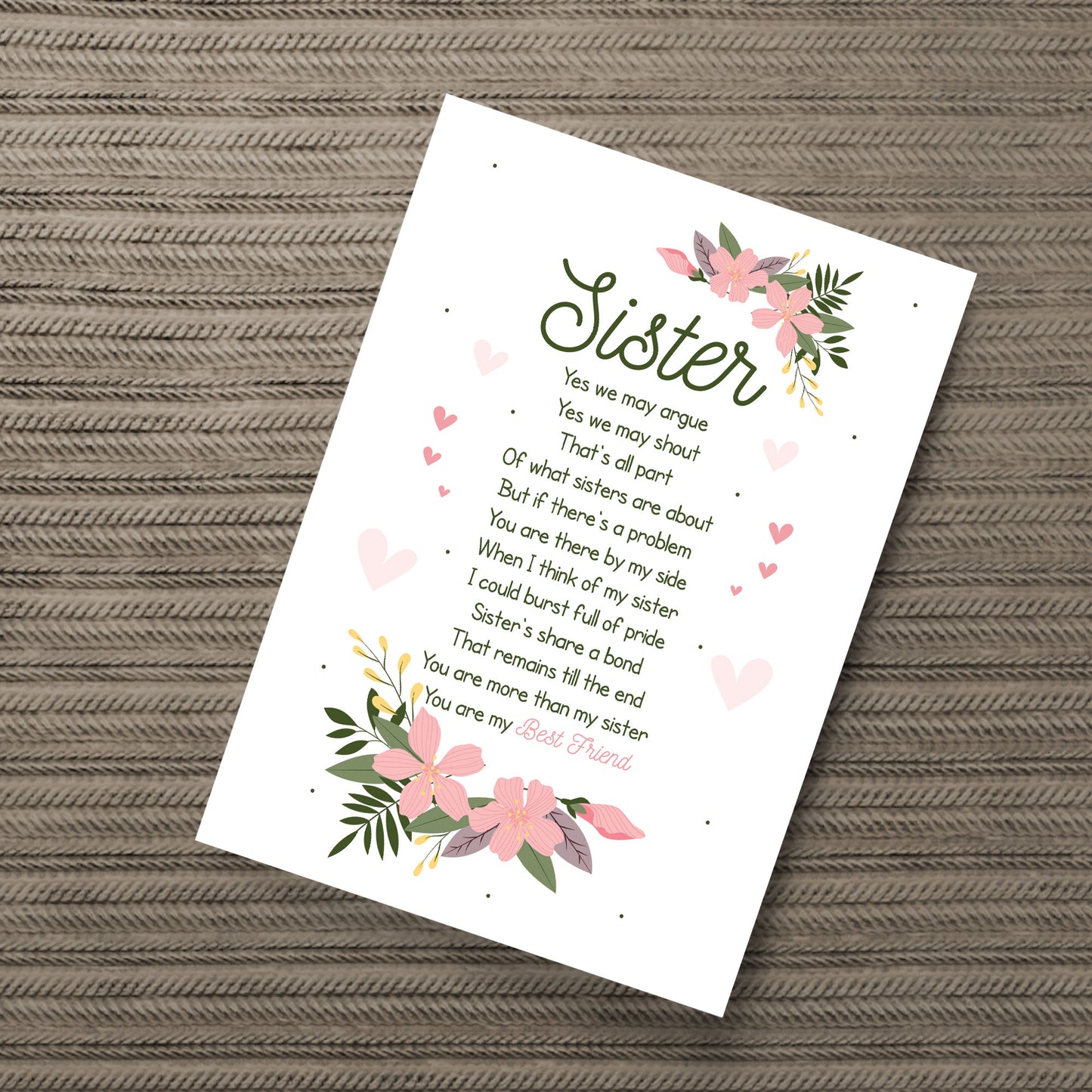 Sister Gift For Birthday Xmas Best Friend Keepsake Poem Print