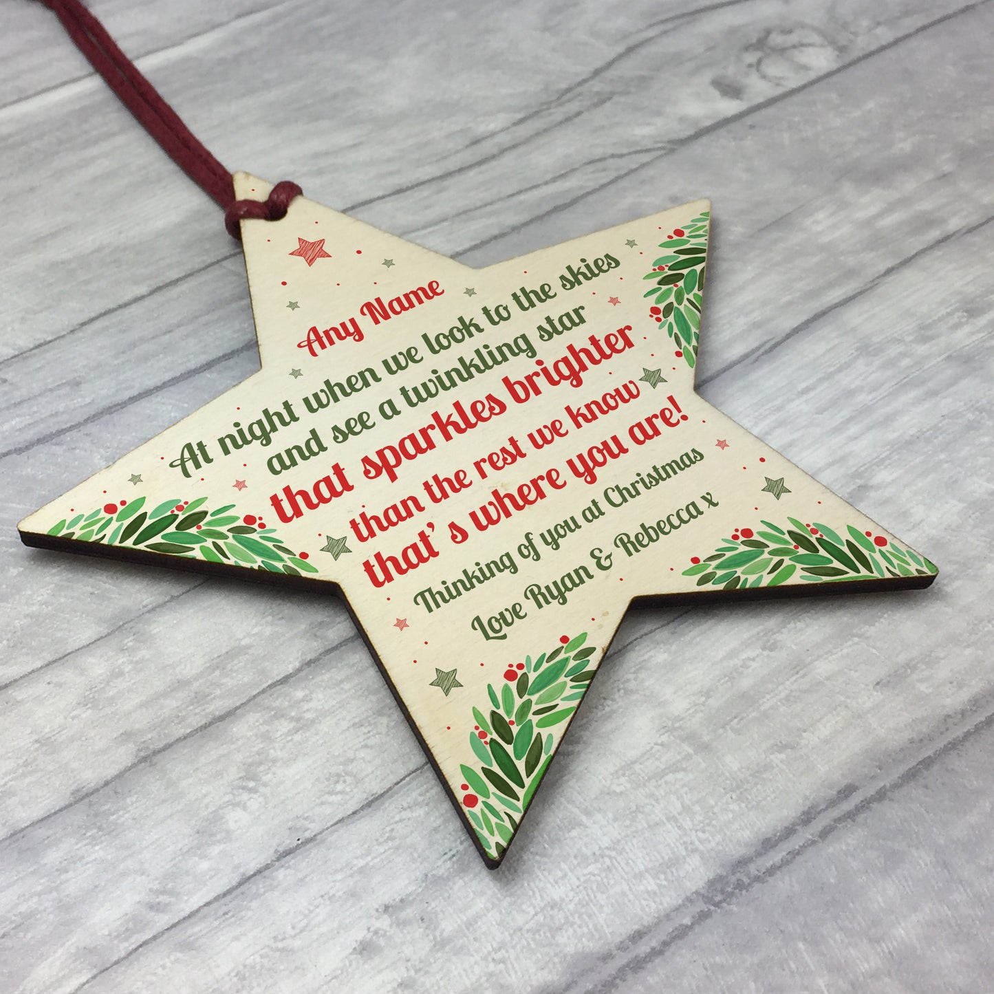 Personalised Christmas Star Tree Bauble Decoration Memorial Gift